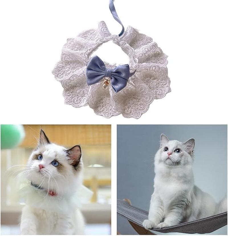 JCBCKJ Cute Cat Bow Collar Breakaway Floral Aesthetic Cats Bowtie Collar Bow Tie with Bell for Indoor Cats Kitten and Small Dogs Puppies 7-11Lbs （Blue M） image number 3