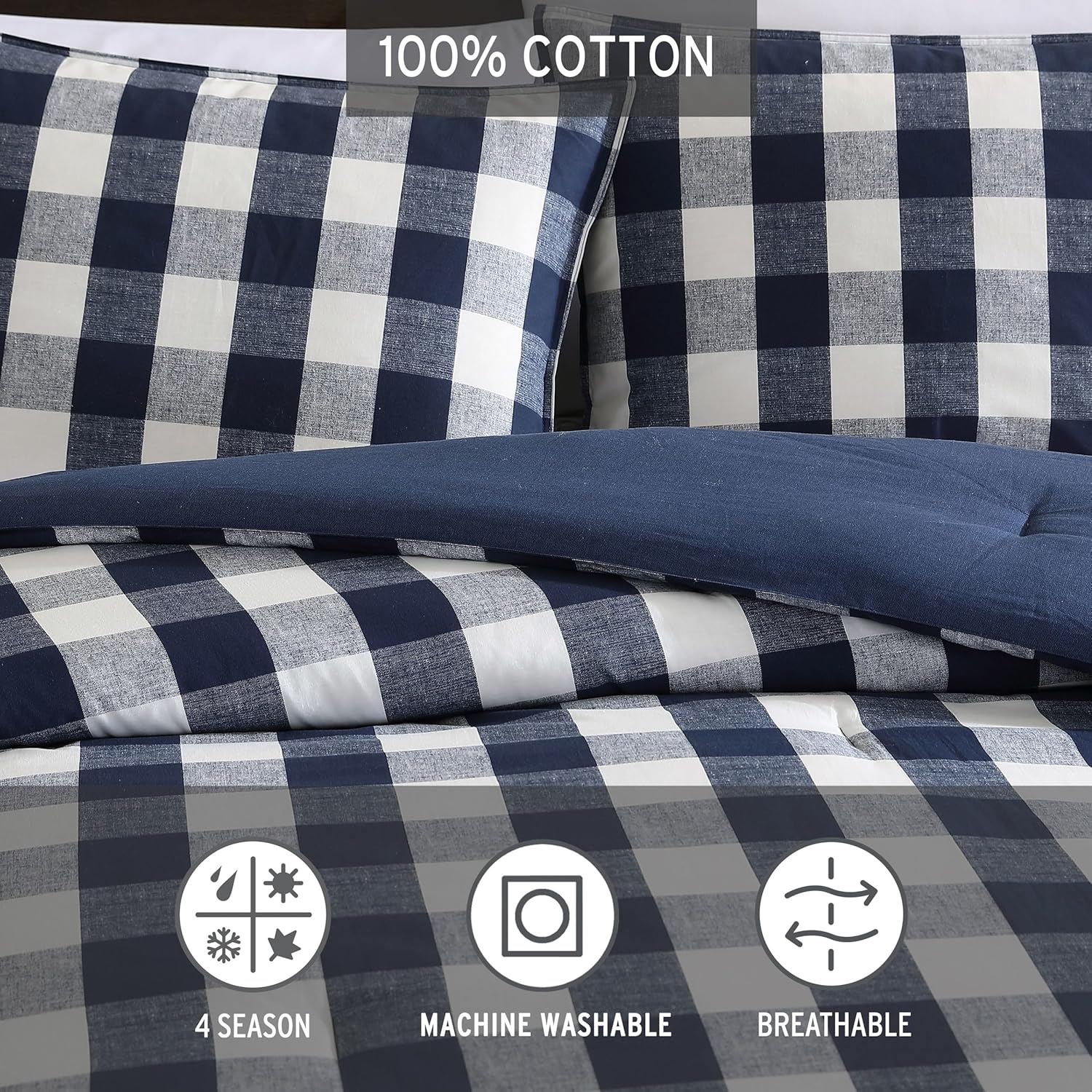 Eddie Bauer - King Duvet Cover Set, Reversible Cotton Bedding with Matching Shams, Stylish Plaid Home Decor (Lakehouse Blue, King) image number 1