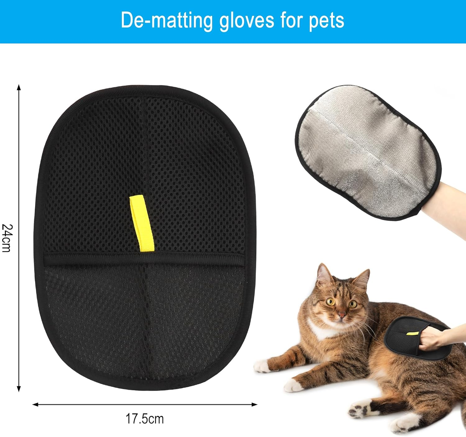 APOMOONS Pack of 2 Double Sided Pet Grooming Gloves, Anti-Static Gloves for Cats and Dogs, Reusable Gloves for Pet Hair Removal, Washing, Hair Removal, Grooming image number 1