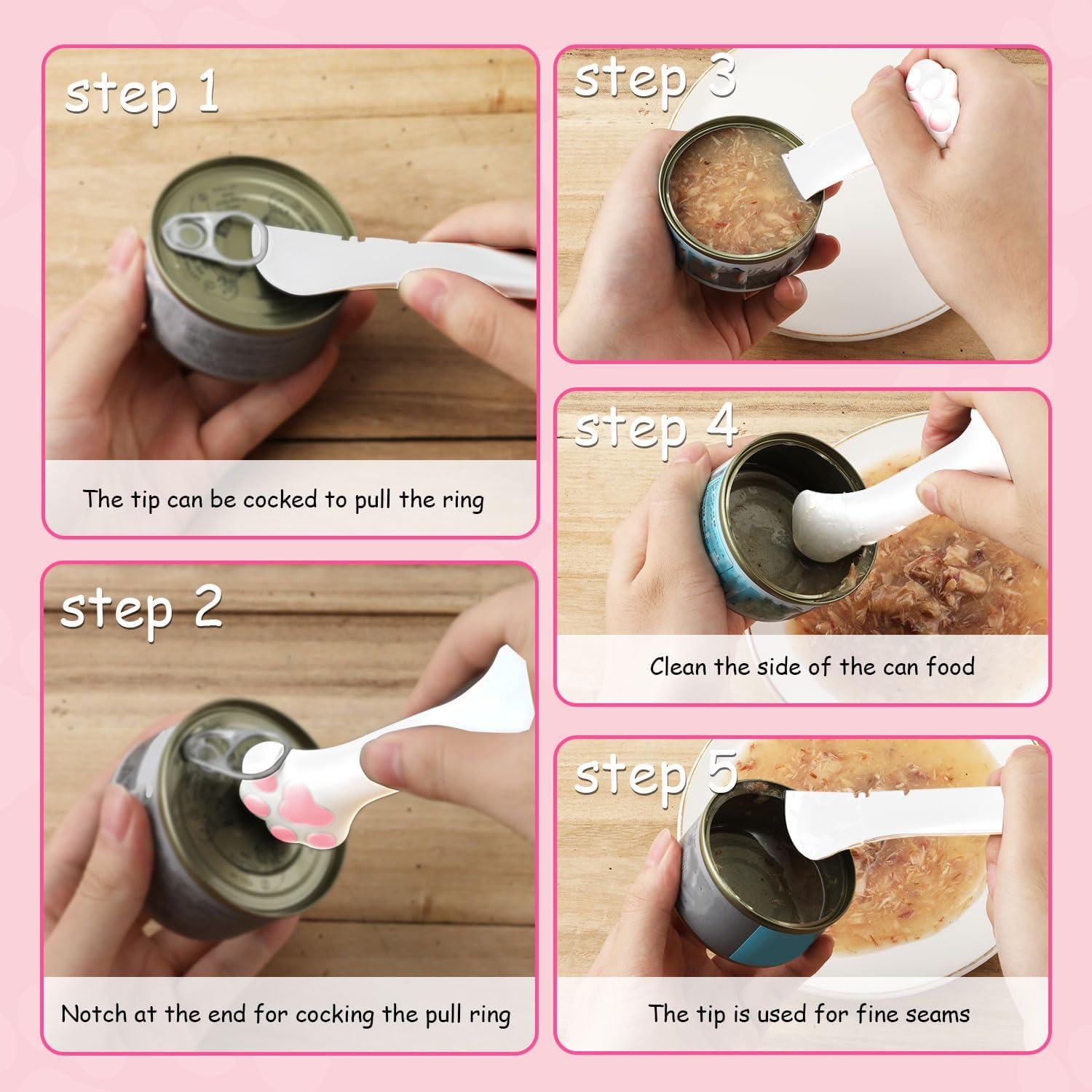 Lasuroa 4Pcs Dog Cat Food Spoon & Lid Set, Silicone Can Opener Tool with Stainless Steel Wet Food Scoop and Can Covers, Pet Foods Storage & Feeding Accessories for Cats and Dogs (Pink, White, Black) image number 1