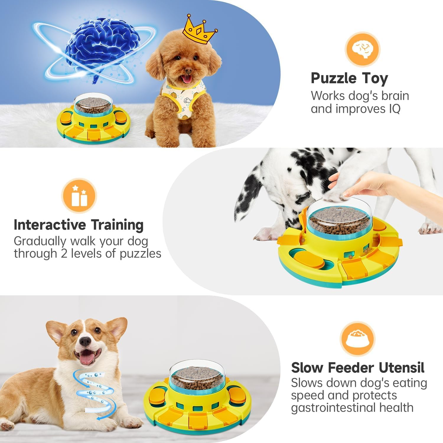 Potaroma Dog Puzzle Toy 2 Levels, Slow Feeder, Dog Food Treat Feeding Toys for IQ Training, Dog Entertainment Toys for All Breeds 4.2 Inch Height image number 4
