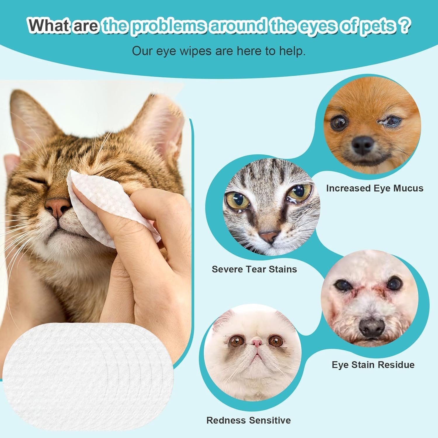 Mumoo Bear Dog Eye Wipes, 200Pcs Eye Wipes for Dogs & Cats Remove Tear Stain, Eye Debris, Mucus Secretions Discharge, Pet Gentle Care Supplies Disposable Cleaning Wipe for Eye image number 1