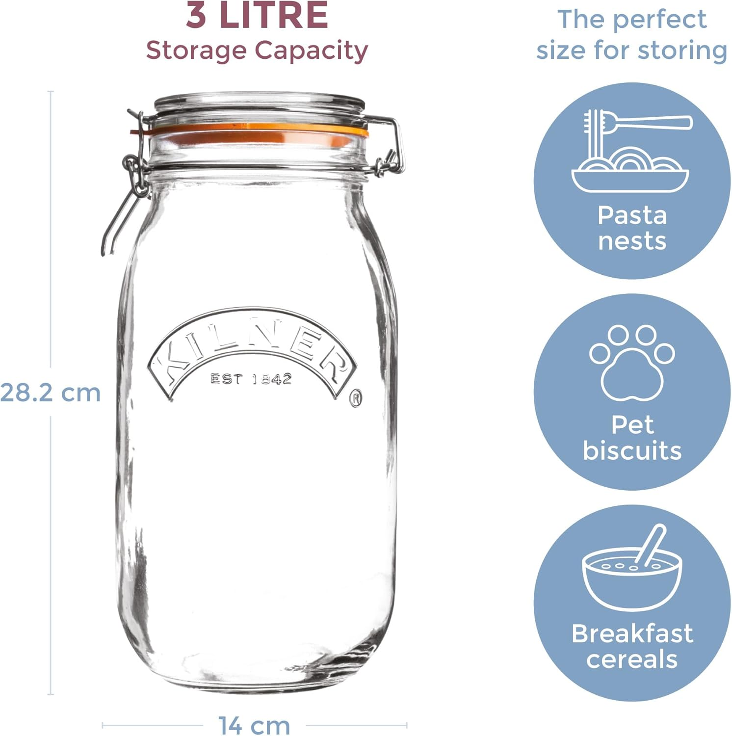 Kilner round Clip Top Jar, 3L, Transparent 01641 image number 1