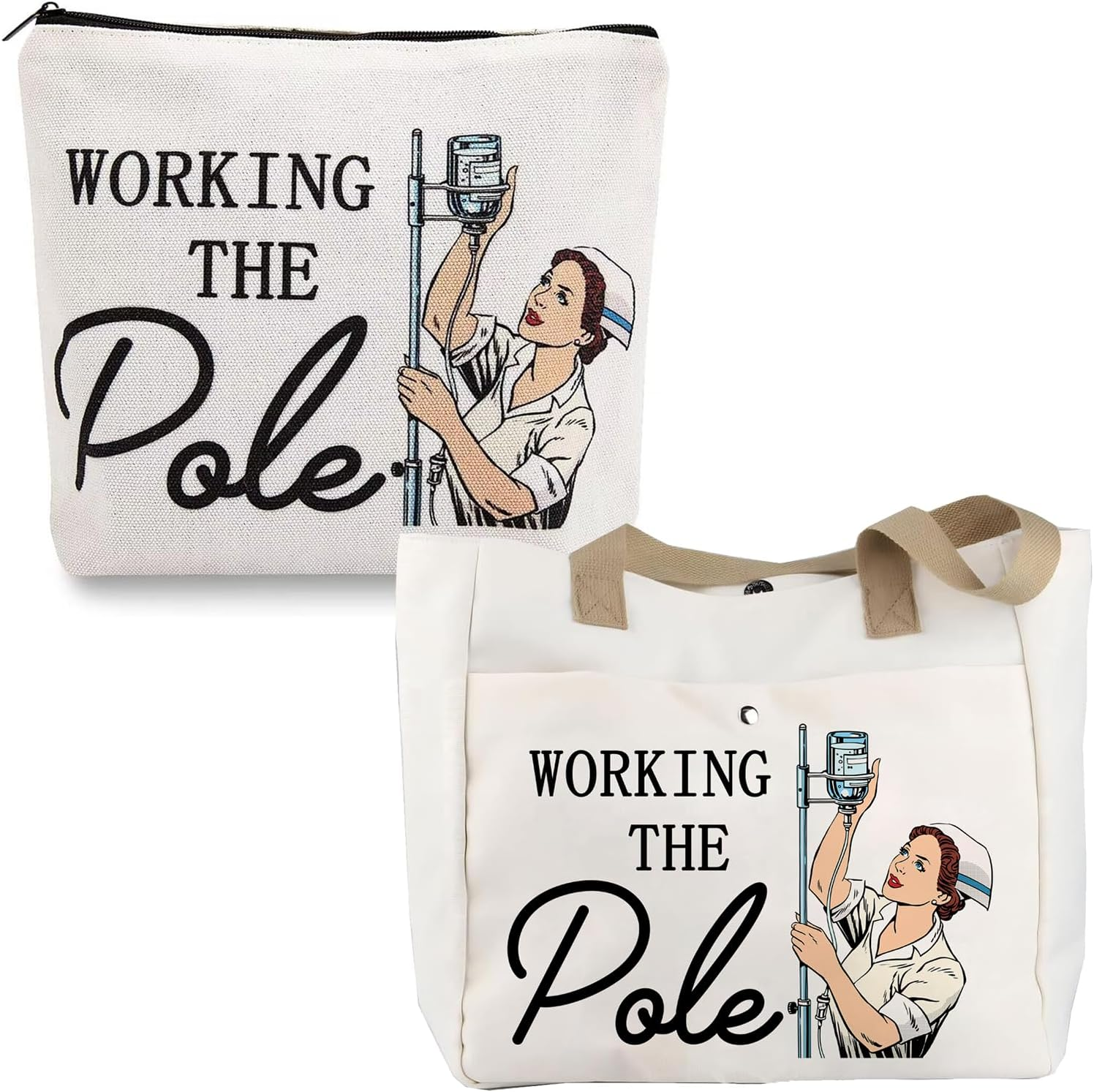 Pack of 2 Nurses Small Cosmetic Bag for Handbag, Nurse Gift Emergency Nurse Zip Bag, Makeup Bag Doctor Nurse Graduation Gift, Beige, Minimalist Style image number 6