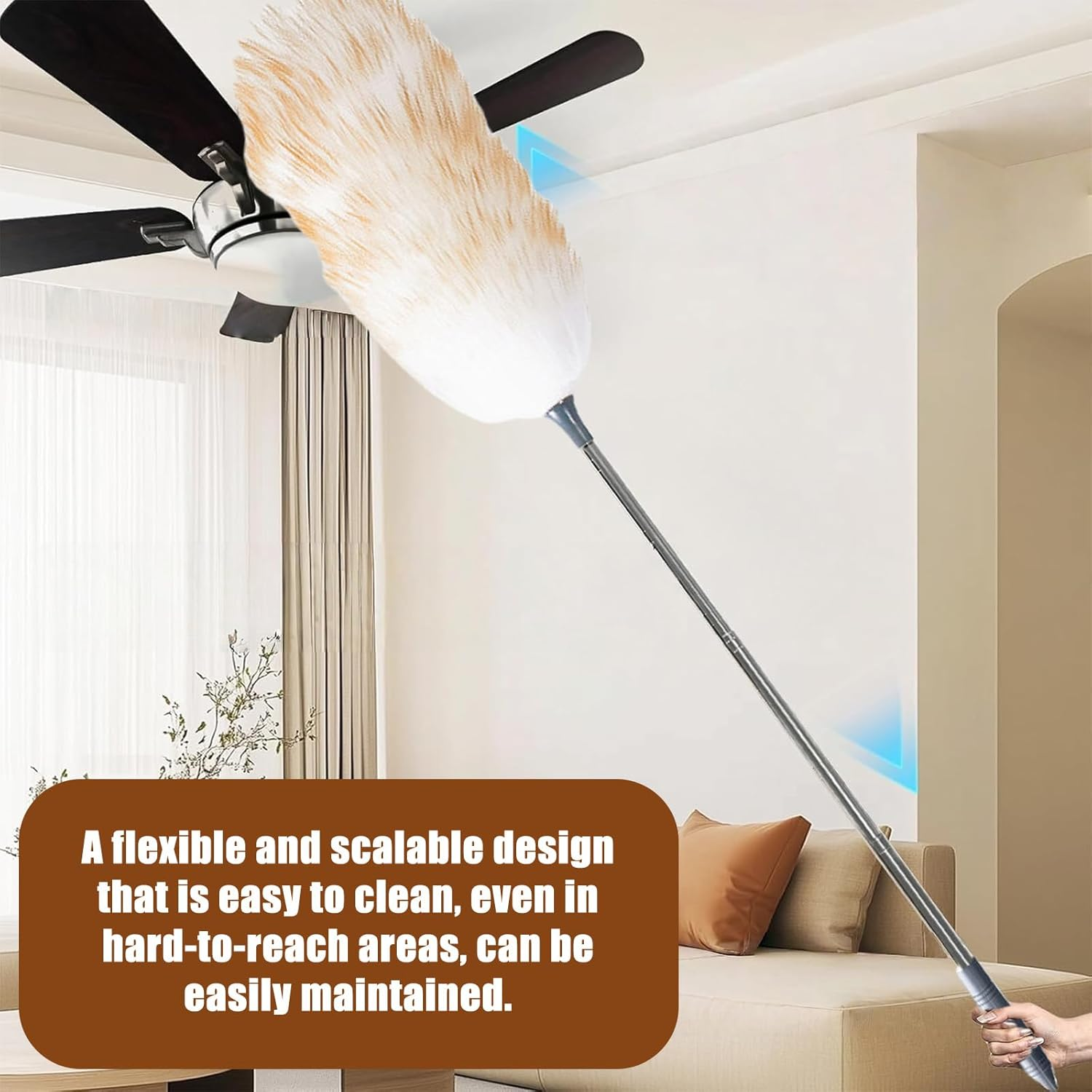 Lambswool Duster Telescopic Washable, 140 Cm Lambswool Duster Electrostatic Dust Absorption for Ceilings High Surfaces, Ceiling Fans and Sensitive Facilities, Car, Office Cleaning image number 2