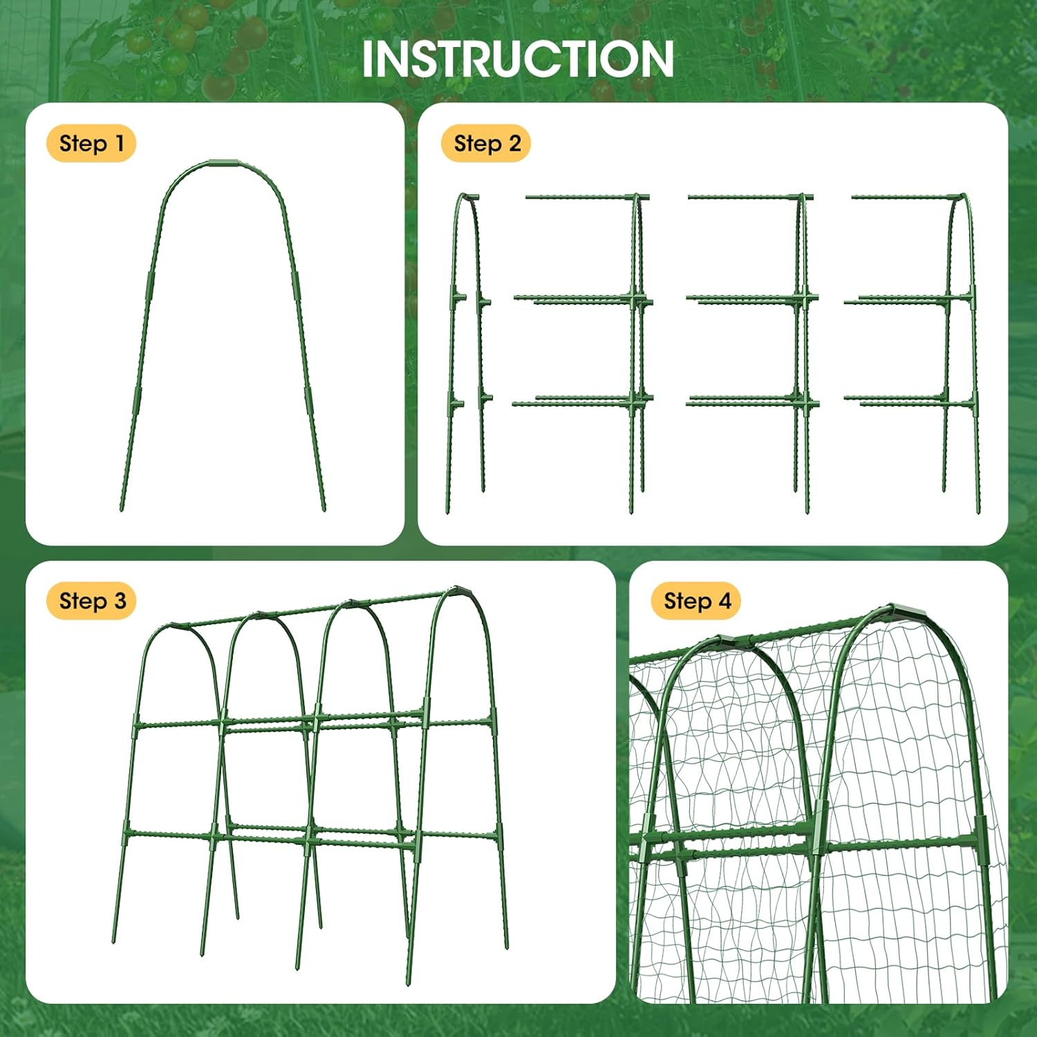 Plant Trellis，Cucumber Trellis for Raised Bed,U-Shape Garden Trellis for Climbing Plants Outdoor, Metal Arch Vegetables Trellis, Plant Support for Vine （Green,120Cm） image number 4