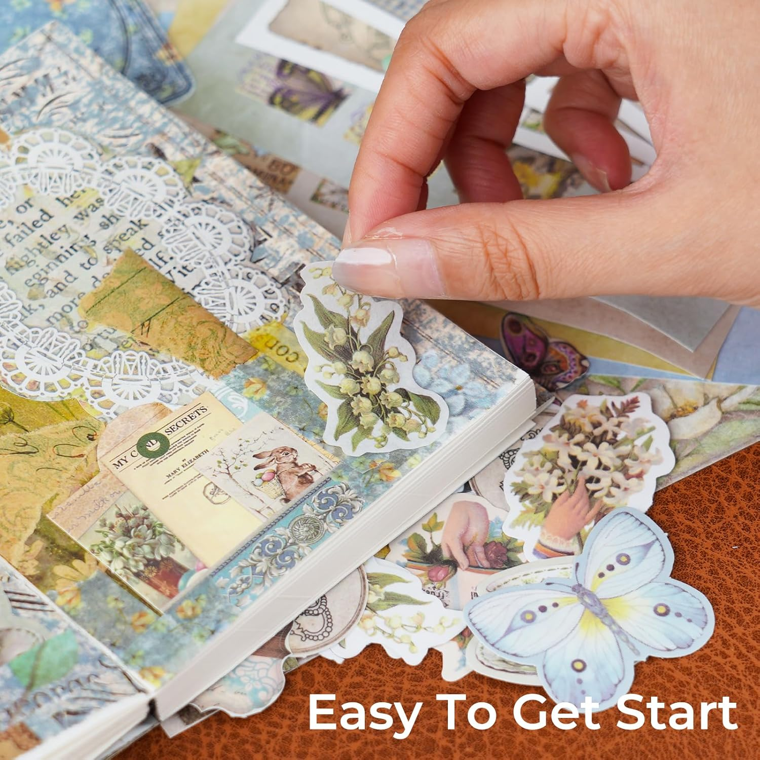 Funto Scrapbooking Kit (202 PCS), Vintage Collection-Wonderland, Perfect for Bullet Scrapbooking Materials, Planner DIY Arts Craft Collage image number 3