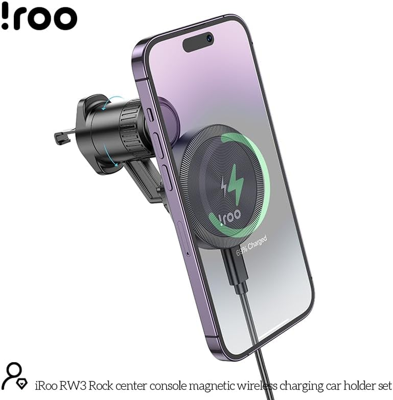 Iroo RW3 | Fast 15W Magnetic Wireless Charging Dashboard/Windscreen/Air Ven Univeral Phone Holder image number 5