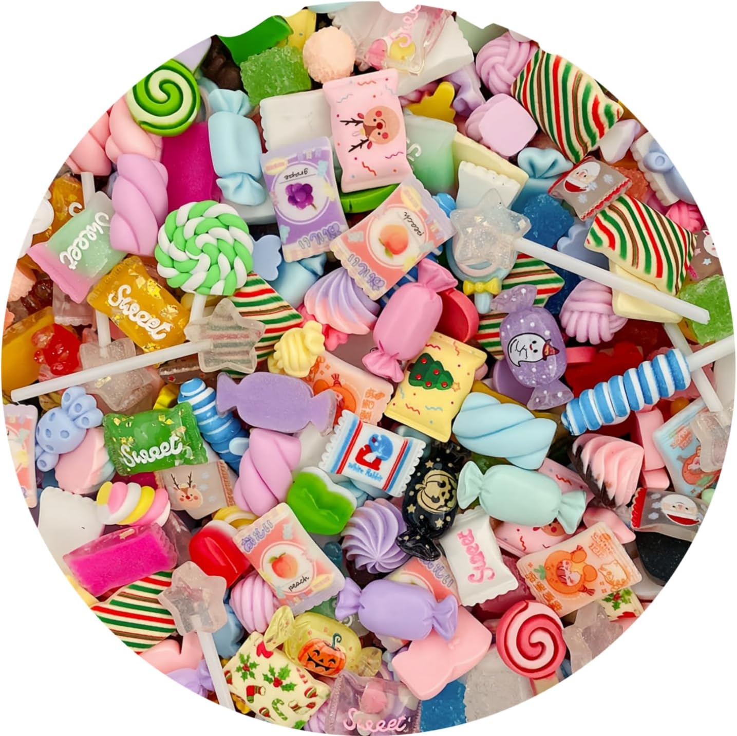 50Pcs Cute Slime Charms Mixed Set Resin Flatback Making Supplies for DIY Craft Making and Ornament Scrapbooking Beads Assorted Candy Fruit Cake Ornament, 100Pcs, Resin, No Gemstone