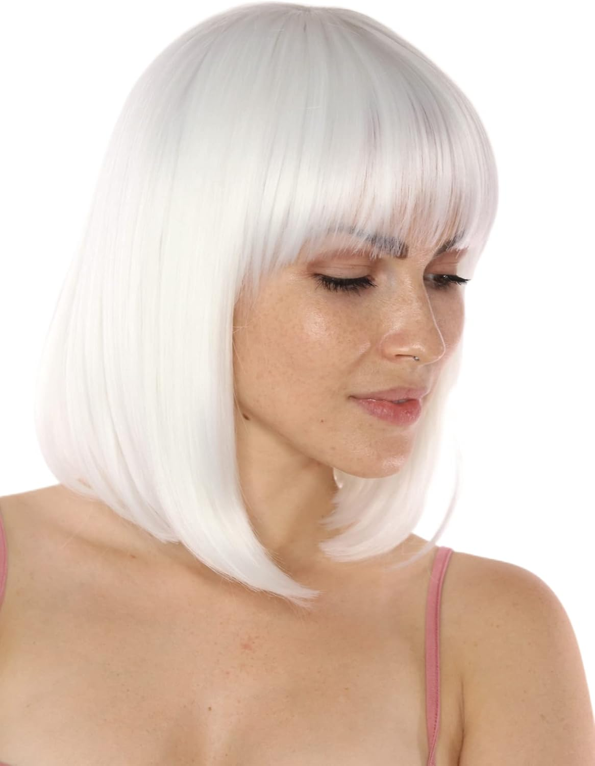 Prettyland C1415 Women'S White Bob Medium Length Short Natural Wig Matte Smooth Daily Date a Live Anemie Short Wig