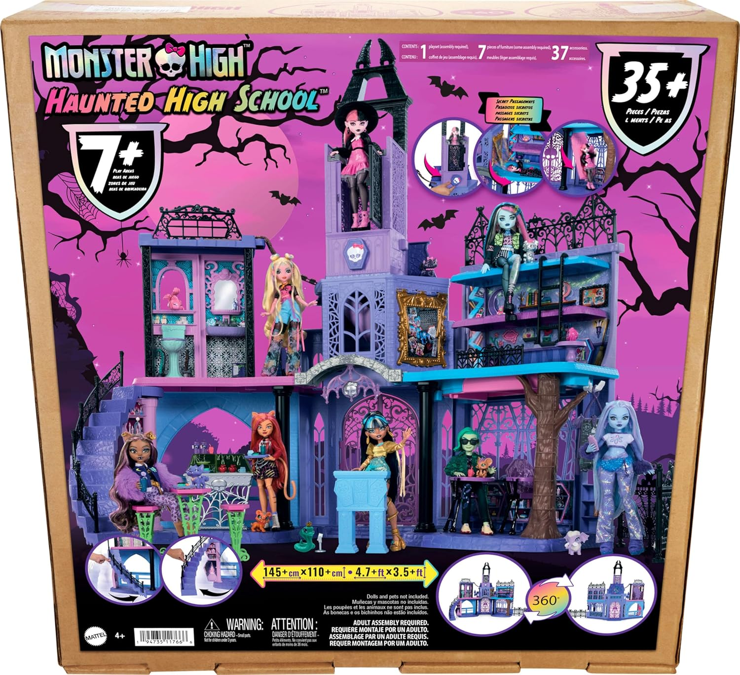 Monster High Doll House, Haunted High School Playset with 7 Play Areas & 35+ Storytelling Pieces Including Furniture & Accessories image number 2