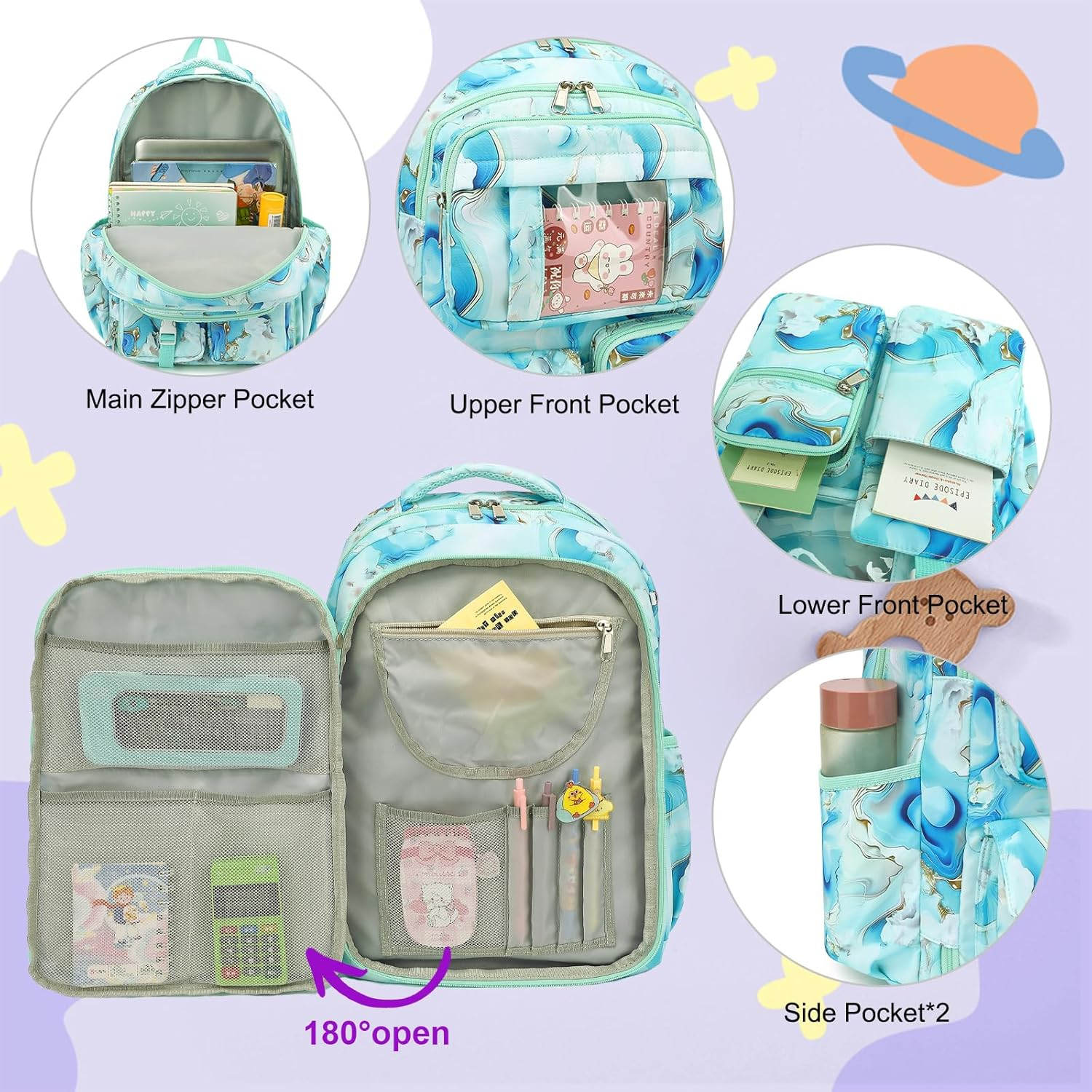 Backpack for Girls Refrigerator Door School Bag for Kids Teen Women Casual Travel Daypacks image number 6