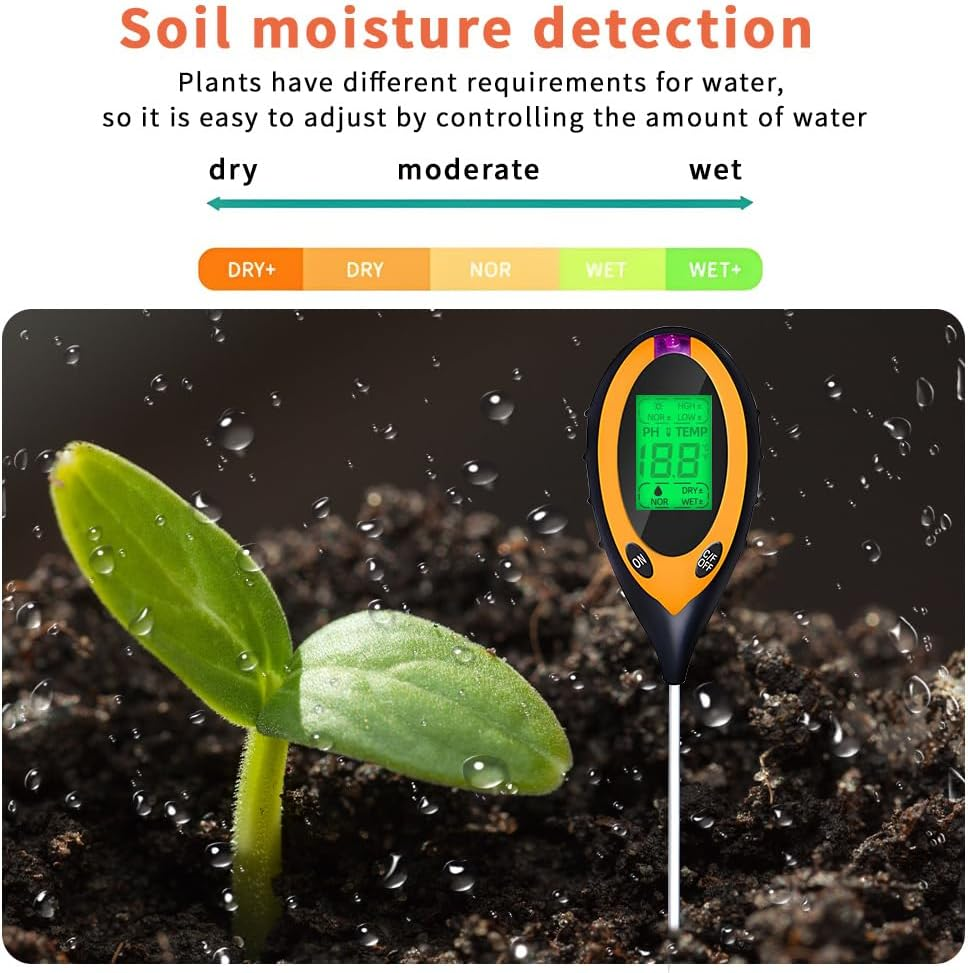 QUMOX Soil PH Tester, 4-In-1 Digital Plant Soil Moisture Meter with PH Value/Temperature/Moisture/Light Intensity for Plants, Garden, Farm, Lawn, Indoor and Outdoor image number 5