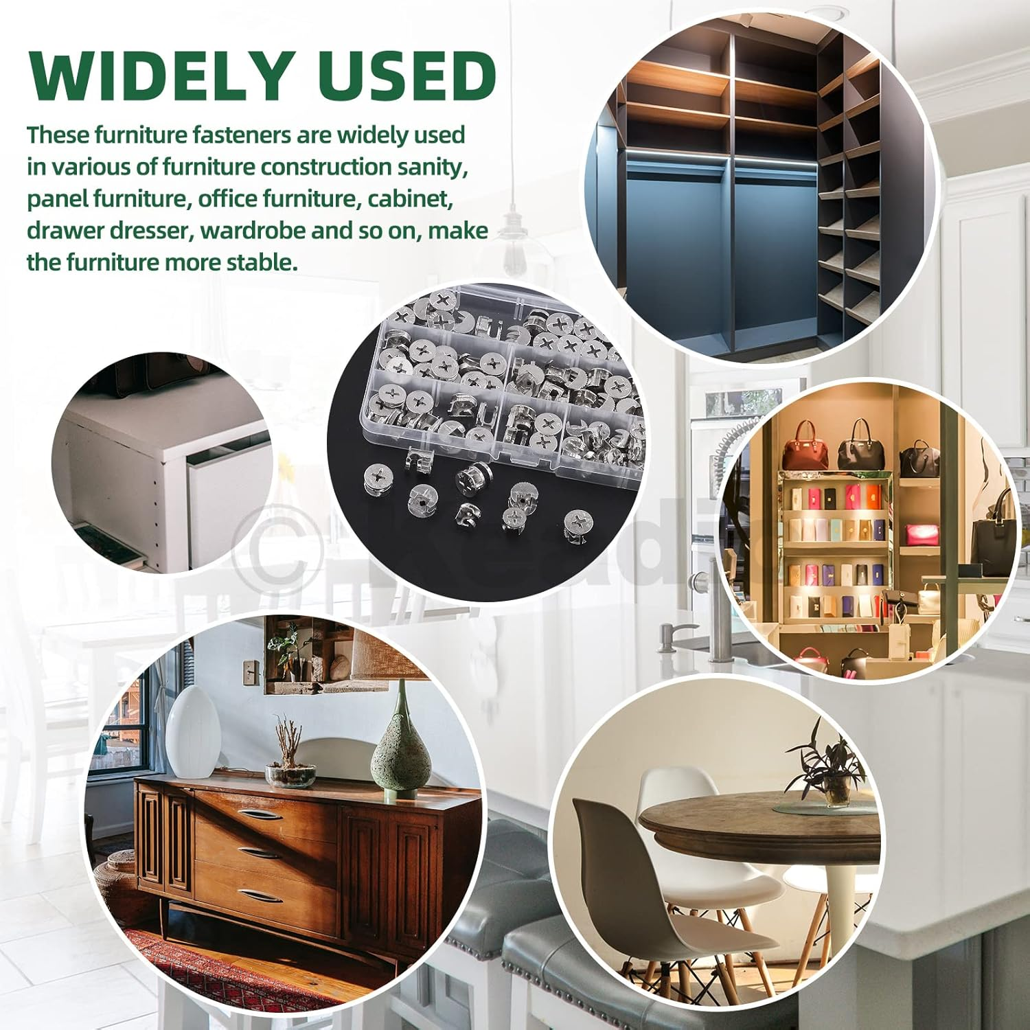 Keadic 100 Pcs 4 Sizes Furniture Connecting Cam Lock Fittings Assortment Kit, Heavy Duty Joint Connector Nut Cabinet Connectors Hardware Bolts for Wardrobe Drawer Closets Bed image number 6