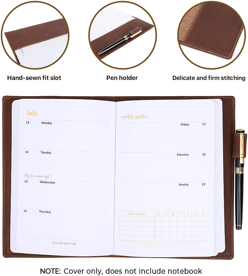 CONTACT'S FAMILY A5 Leather Journal Cover Case Handmade from Crazy Horse Leather A5 Notebook Cover for Travel, Storage, Journal, Planner, Diary image number 5