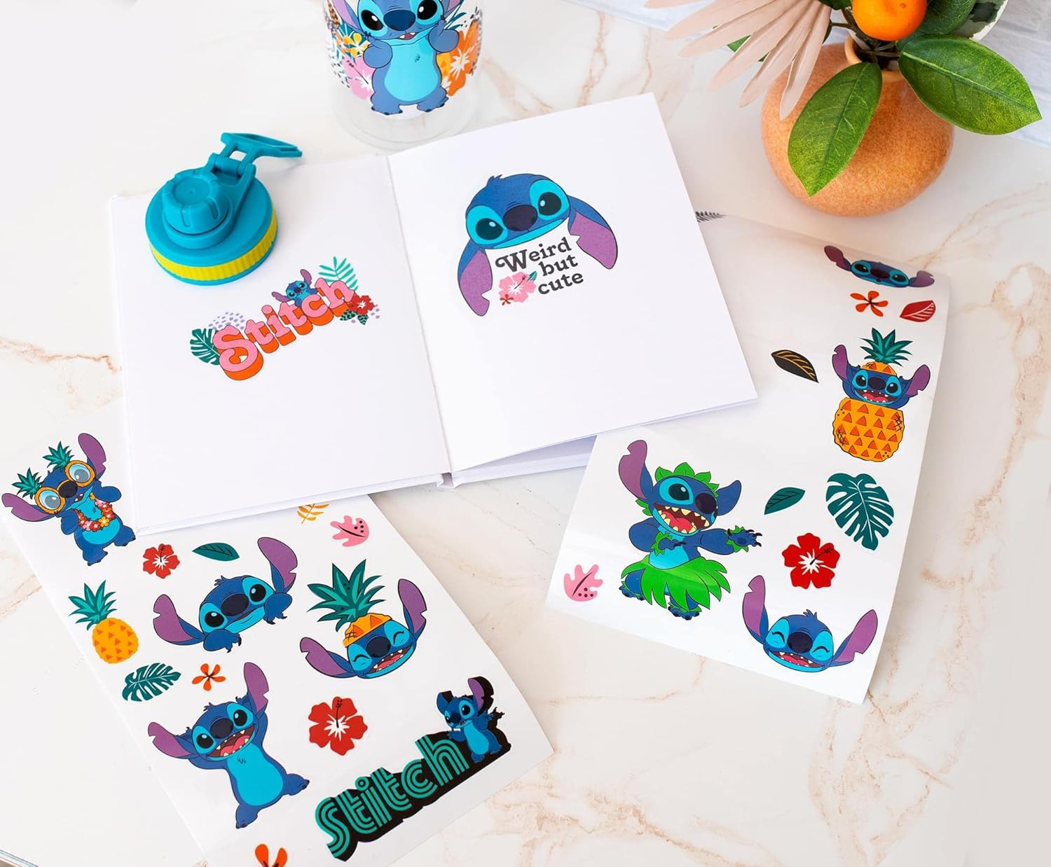 Silver Buffalo Lilo and Stitch Tropical Flowers Twist Spout Plastic Water Bottle with Stickers You Stick Yourself, 32 Ounces image number 1