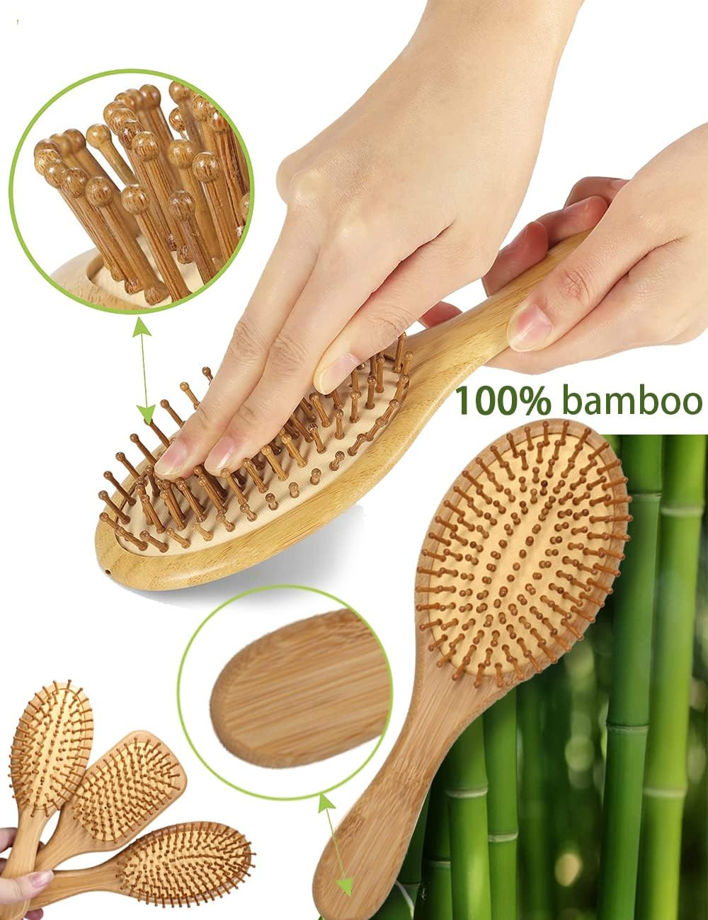 2 PCS Wooden Hair Brushes Combs with Air Cushion, Natural Wooden Hair Brushes for Scalp Massage Anti-Static, Hair Combs Set Bristle No Tangling Hairbrush for Straight Curly Wavy Hair (Rectangle+Oval) image number 4