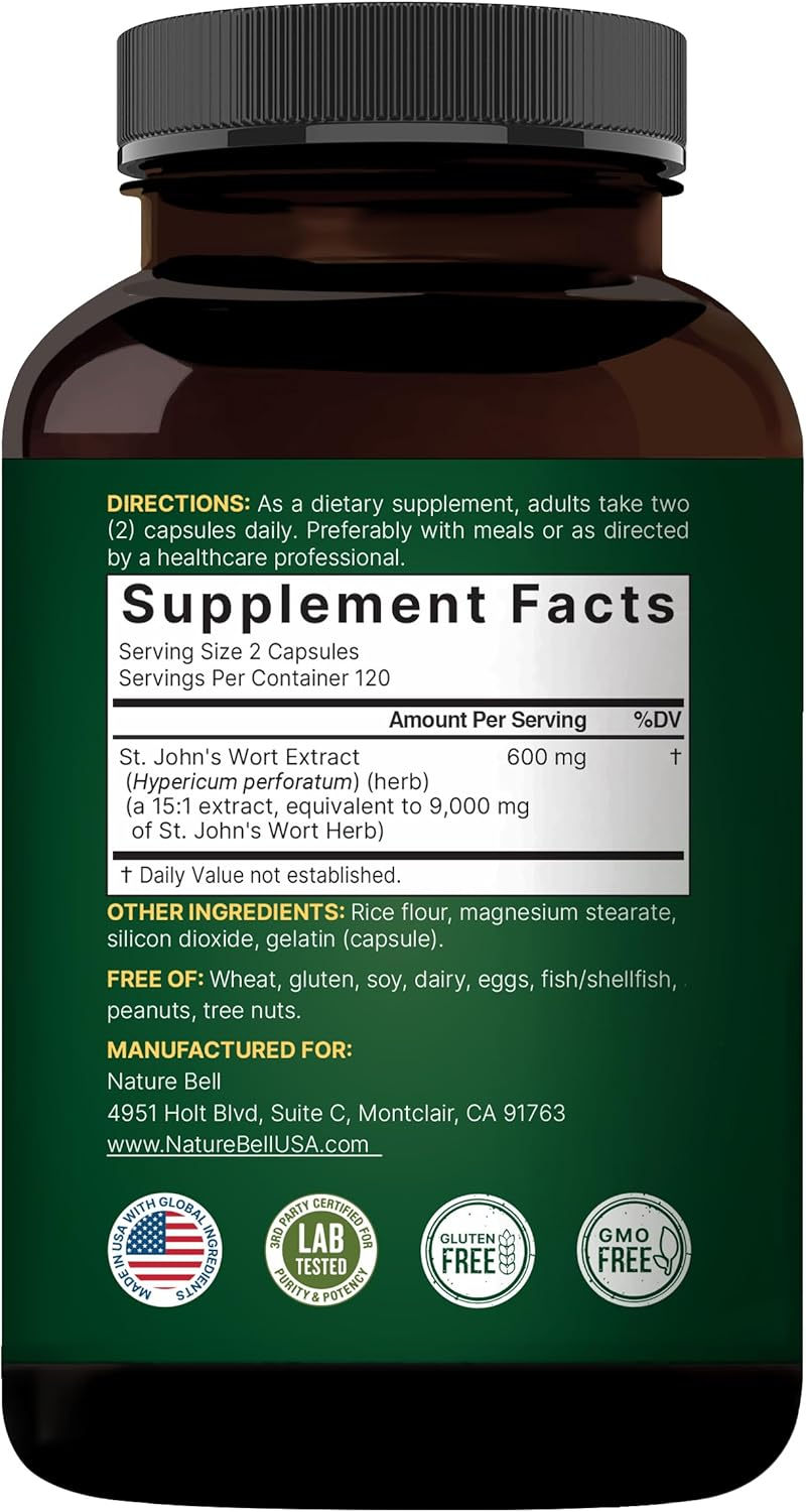 St John'S Wort, Made with Organic St John'S Wort, 1500 Mg, 200 Capsules, Supports Positive Mood and Mind, Supports Nervous System, No Gmos, No Preservatives image number 3