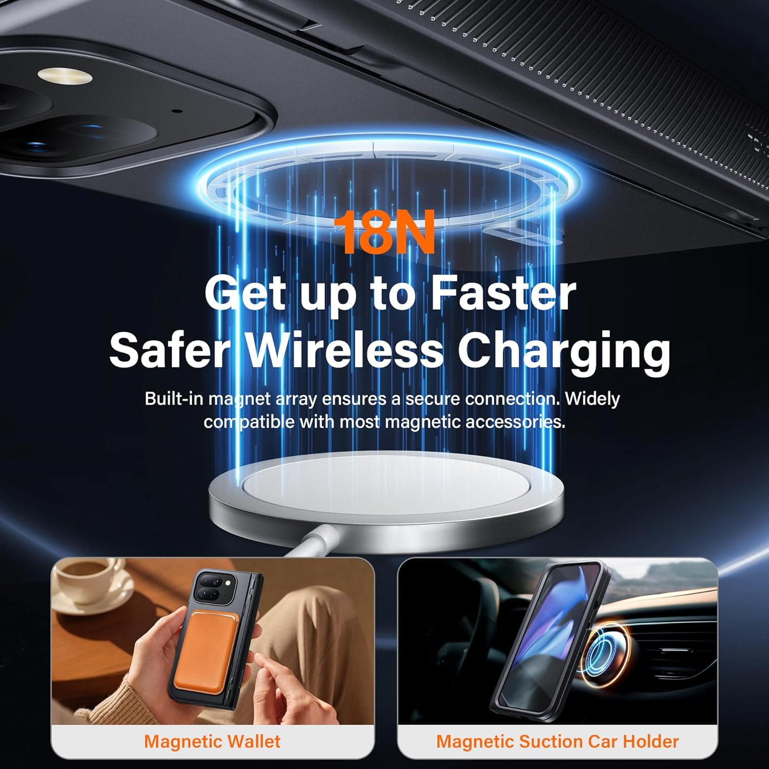 Tongate Magnetic Google Pixel 9 Pro Fold Case with Stand, Magsafe Compatible, Rugged Phone Case with Built-In Screen Protector & Hinge Protection for Google Pixel Fold 2 2024, Black image number 6