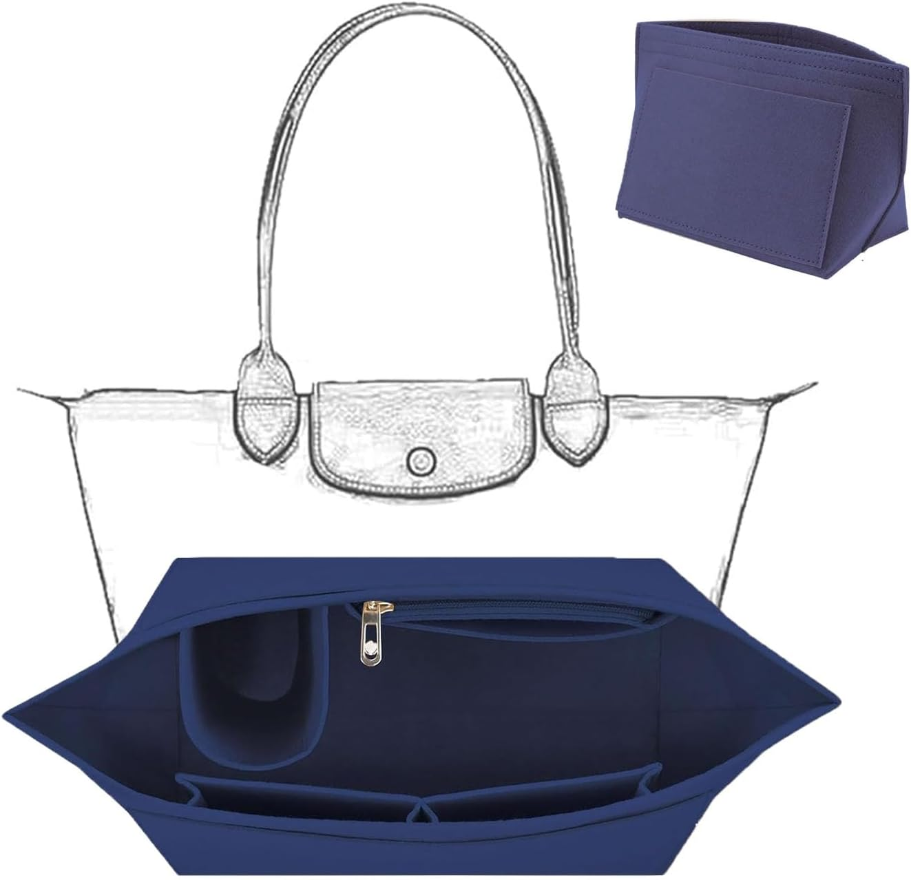 Organiser for Longchamp Bag, Bag Organiser for Longchamp, Multi-Pocket Felt Handbag, Organiser for Longchamp Pliage, Purse Organiser, Organiser for Longchamp, Organiser for Insert Wallet