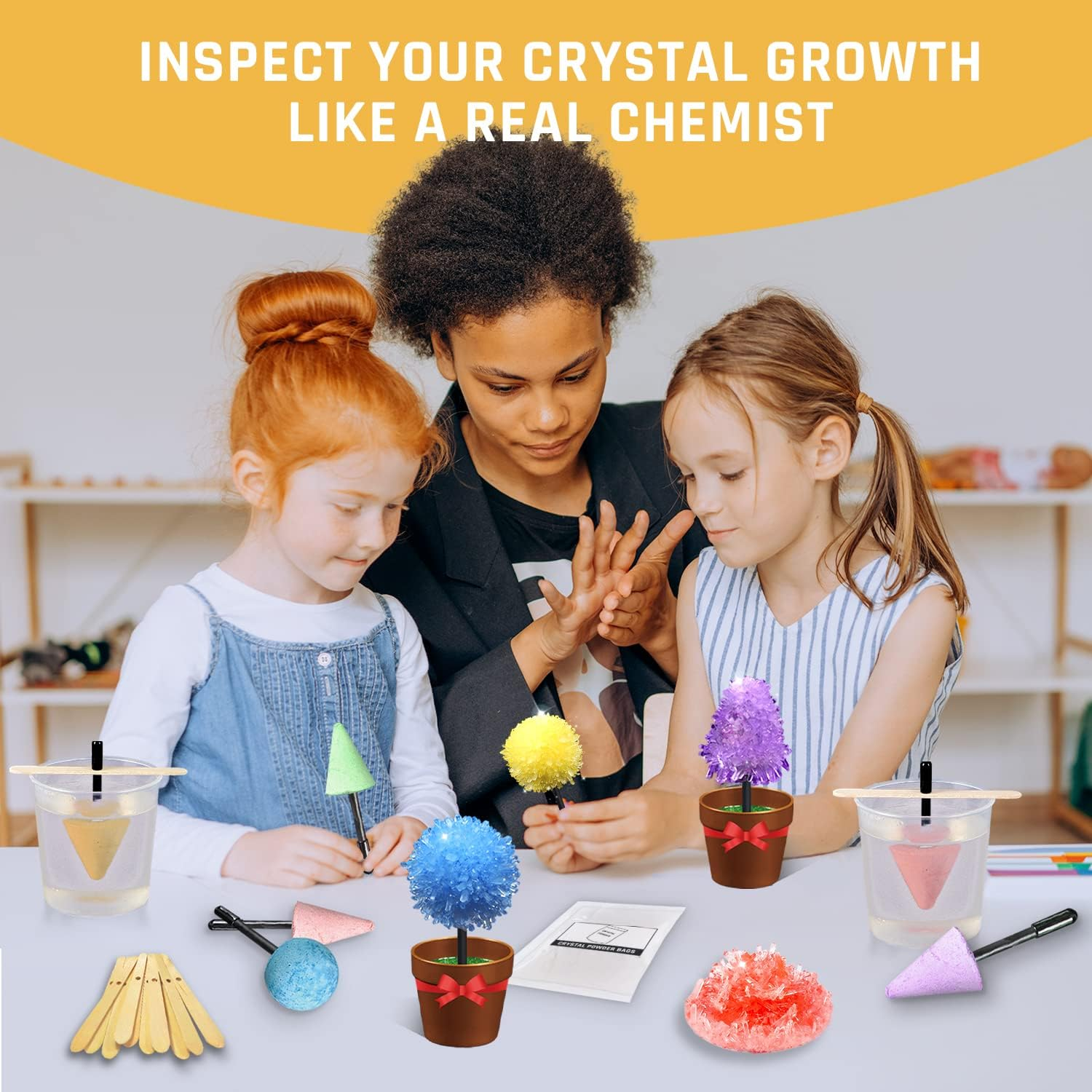 Crystal Growing Science Kit for Kids &ndash; Grow 3 Crystal Trees & 3 Flowers in 24 Hours, STEM DIY Chemistry Experiment Set, Educational Toy for Boys & Girls Ages 8-12