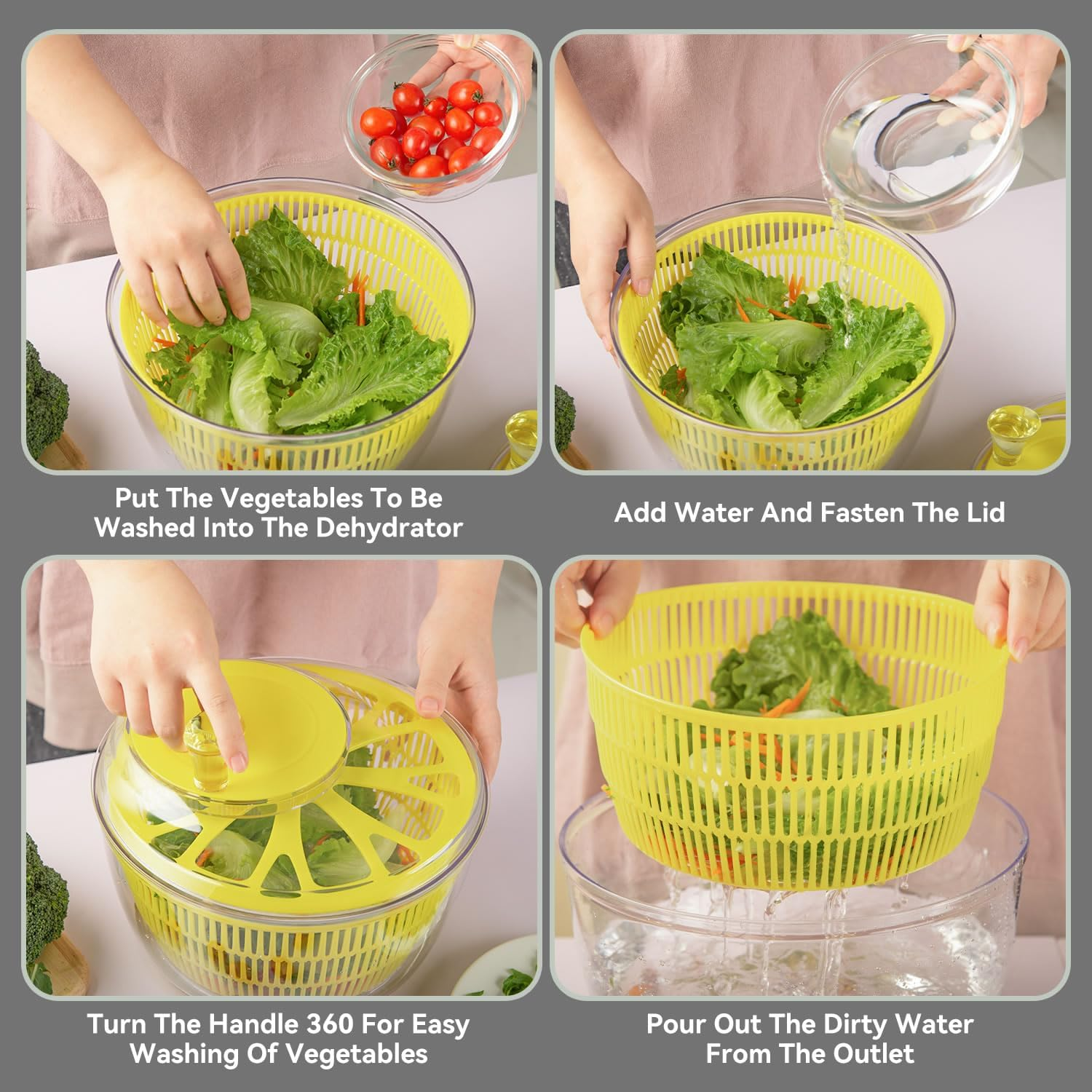 Stelive 2-In-1 Salad Spinner & Mandoline Slicer Lettuce Spinner Vegetable Washer Dryer with 5 Interchangeable Blades, 5L Large Capacity, Easy to Clean, Food-Grade Kitchen Tool for Vegetables & Fruits image number 6