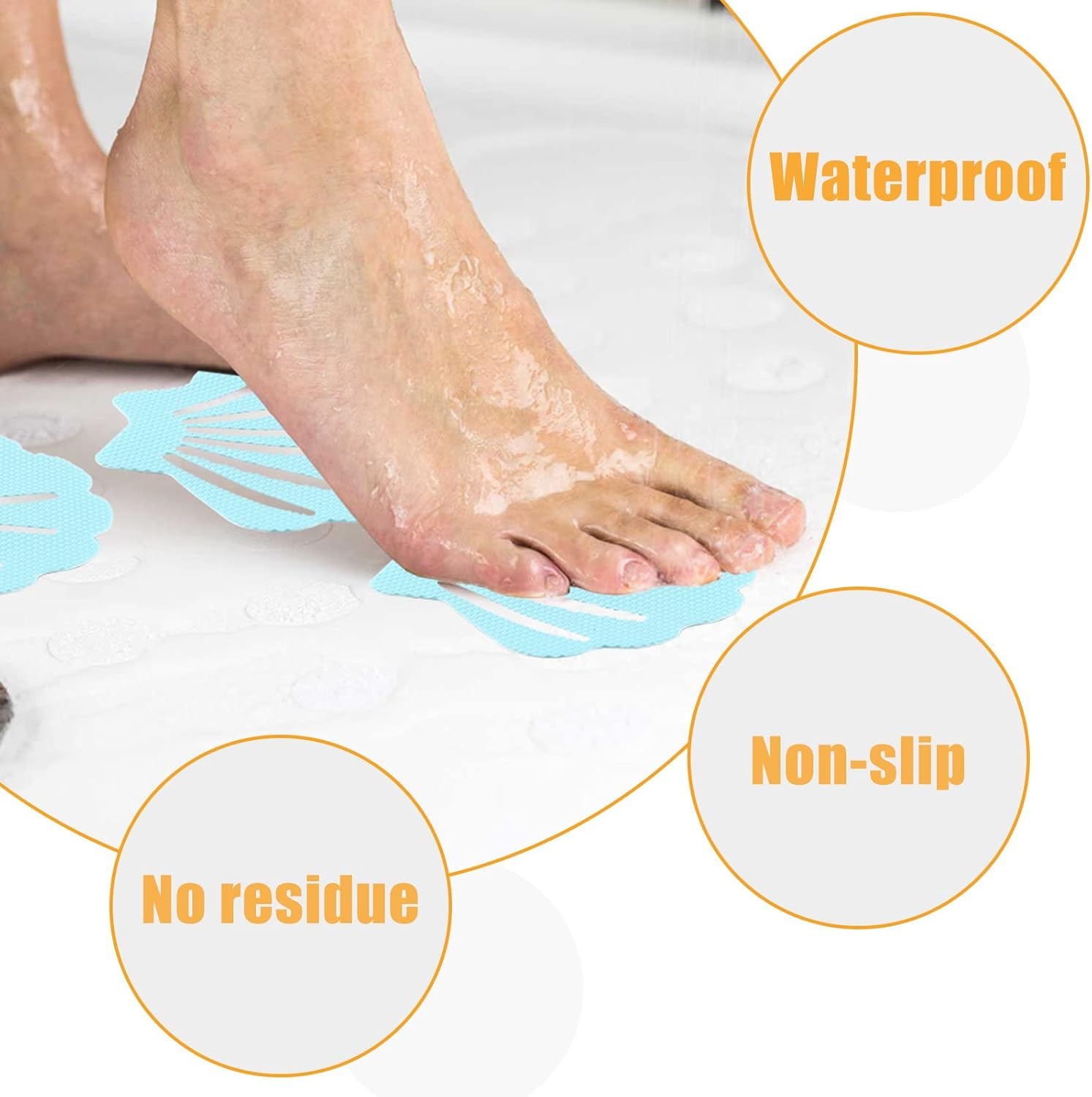 Bathtub Stickers Non Slip, Shell Shaped Tubs Safety Shower Treads, Adhesive Sticker for Bathroom Bathtub, Shower Floor,Blue (12Pcs) image number 1