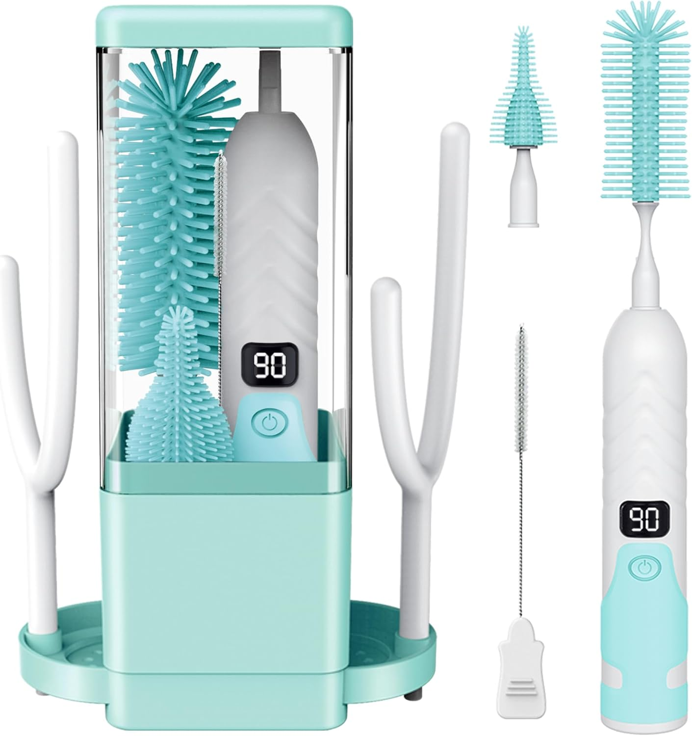 Electric Baby Bottle Brush Cleaner Set,8 in 1 Automatic Baby Bottle Cleaning Kit,Silicone Bottle Brush,Pink