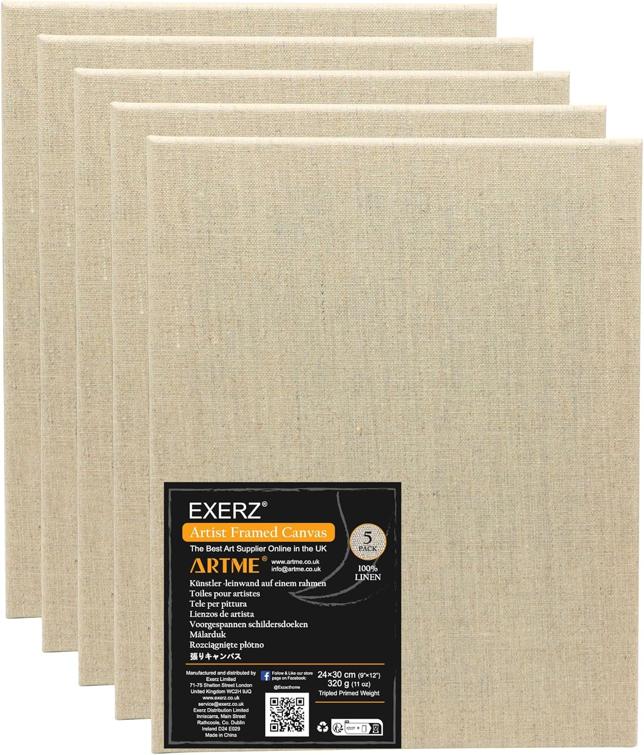 Exerz 24X30Cm Linen Canvas 5Pk - Stretched Canvas Framed 1.7Cm Pre-Stretched Artist Canvas - 280GSM 100% Linen Triple Primed/Acid Free/Medium Grain - Acrylic & Oil image number 6