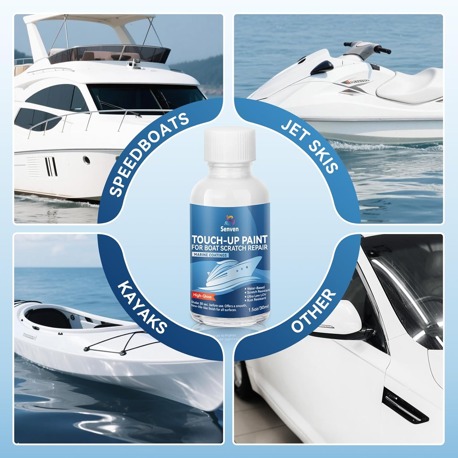 Boat Paint White Touch up Pen High-Gloss Boat Scratch Repair Marine Topside Wet Edge Bottom Enamel Marine Repair for Boats, Wood, Fiberglass, Aluminum, Metals Water-Based 30Ml image number 3