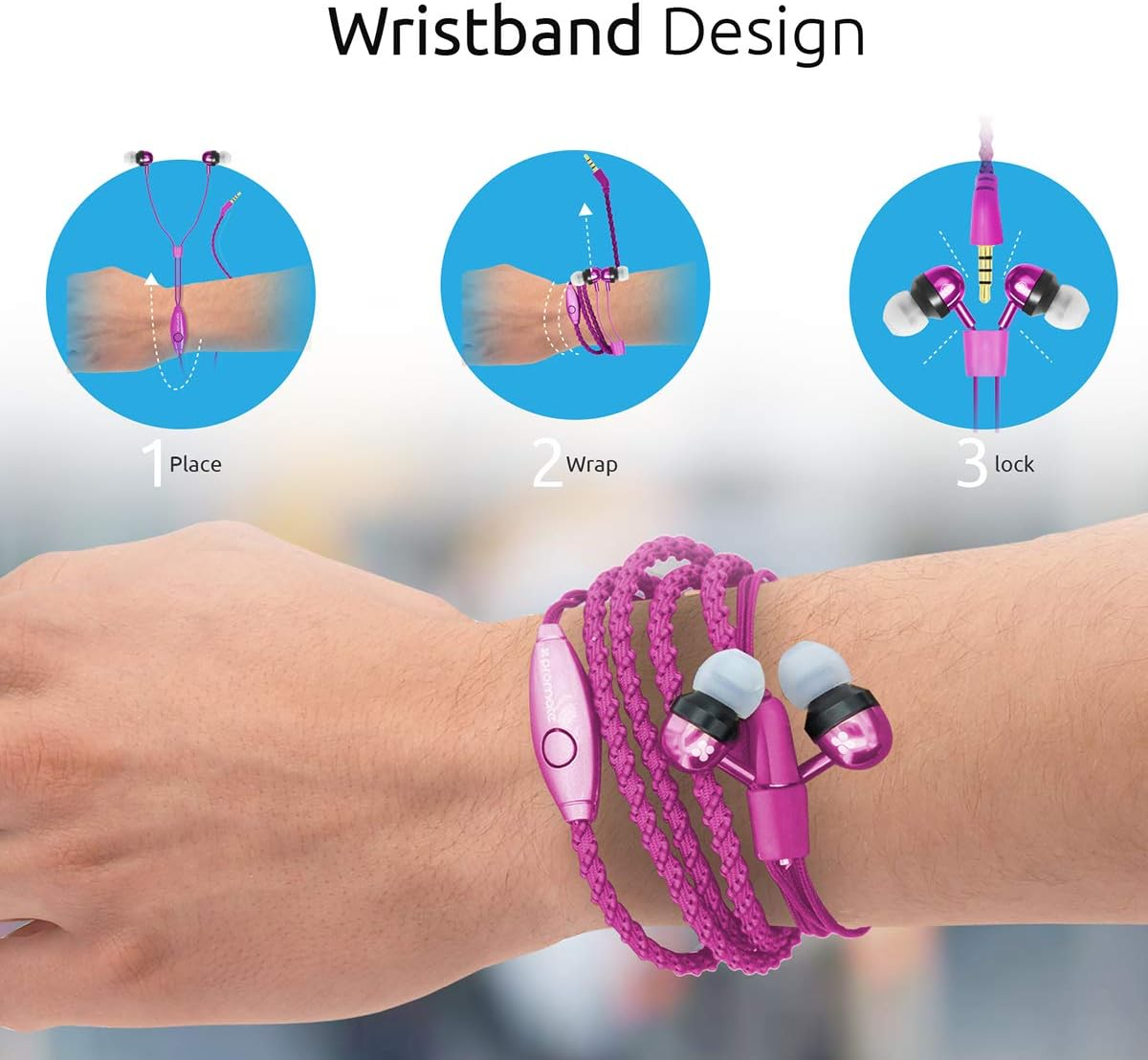 Promate Handheld Stereo Earbuds 1.2M Fabric Cable Finish Hands Free Built-In Mic Pink Retro Pink image number 6