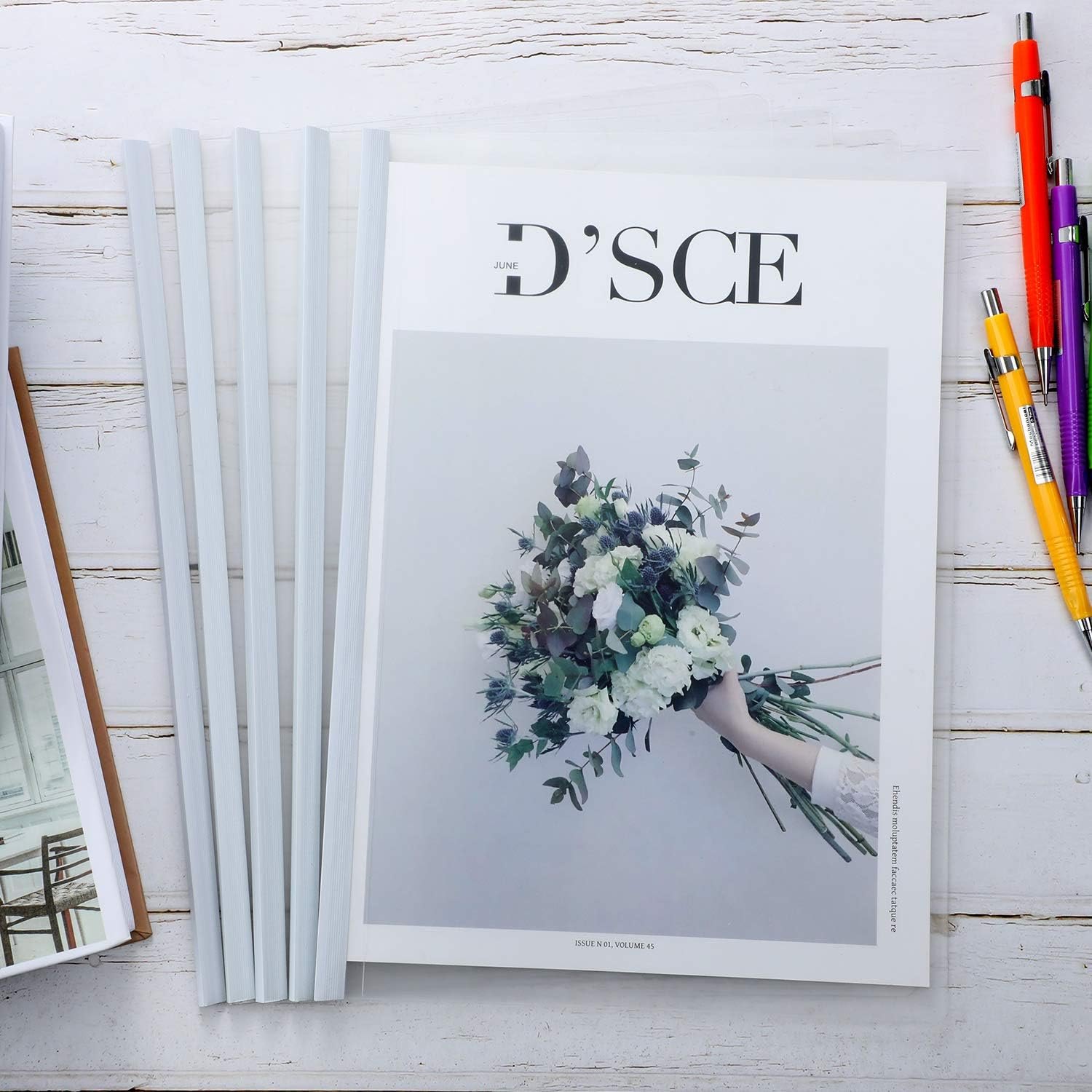 10 Pieces Binding Bars Slide Grip Binding Bars Report Cover A4 Spine Bars for School and Office, 12 Inch, 40 Sheet Capacity (White) image number 4