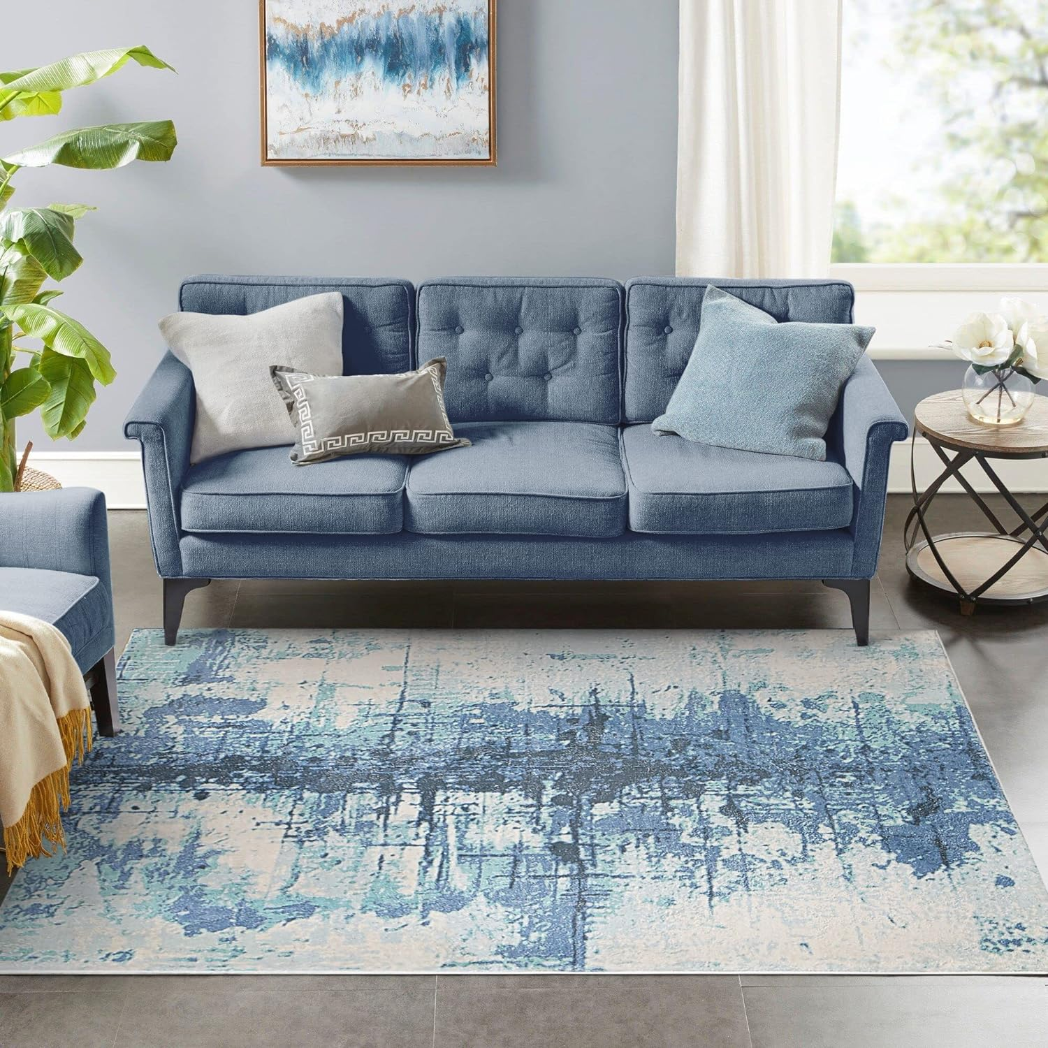 Asiinnsy Area Rugs Abstract Rug Modern Rugs Living Room Non-Slip Short Pile Rug Soft Large Grey Carpet Floor Mat Rugs for Bedroom Dining Room Home Decor (Ink Blue, 120 X 160Cm)