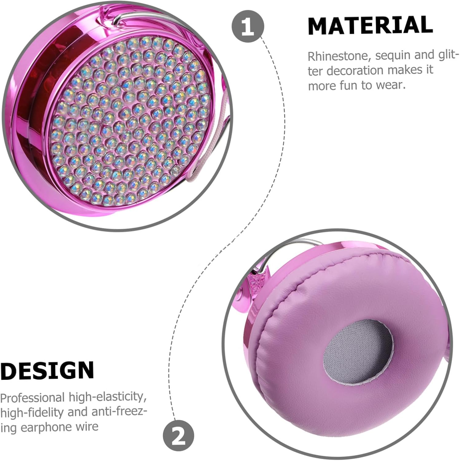 COHEALI Kids over Ear Headphones with Microphone Rhinestone Glitter Furry Ball Wired Headset for Children Pink Fuzzy Earphones Suitable for Online Study and Gaming Random Color image number 3