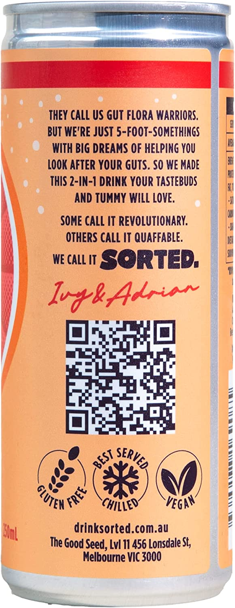 SORTED. Bloodorange Prebiotic Soft Drink | Boosts Gut Health | High-Fibre, 99.9% Sugar-Free, Low Carb, Low Calories | 12X250Ml Cans
