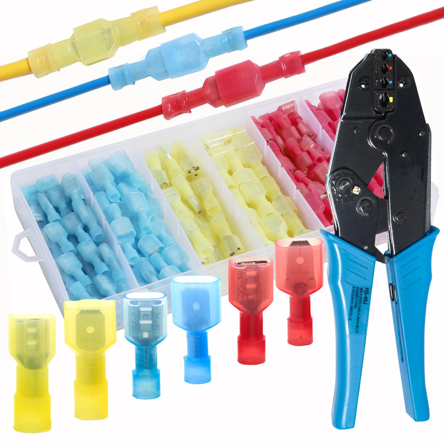 Aikoolwer Nylon Spade Connector Kit Crimping Tool Quick Insulated Wiring Connect Male Female Wire Crimp Terminal Disconnect Ends Ratcheting Crimper Electrical Automotive image number 2