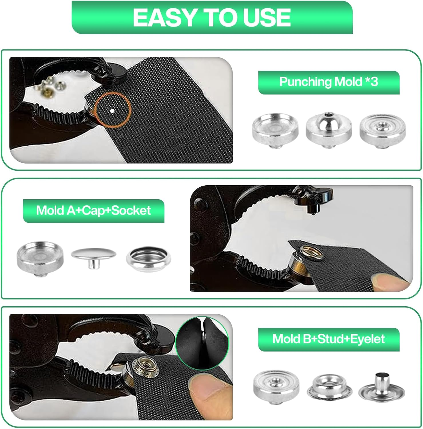 Heavy Duty Snap Fastener Tool, Snap Pliers Tool Kit for Boat Cover Snaps,Punching Function, Snap Button Tool with Adjustable Setter,Replacing Metal Snaps, Repairing Boat Covers, Canvas, Sewing image number 5