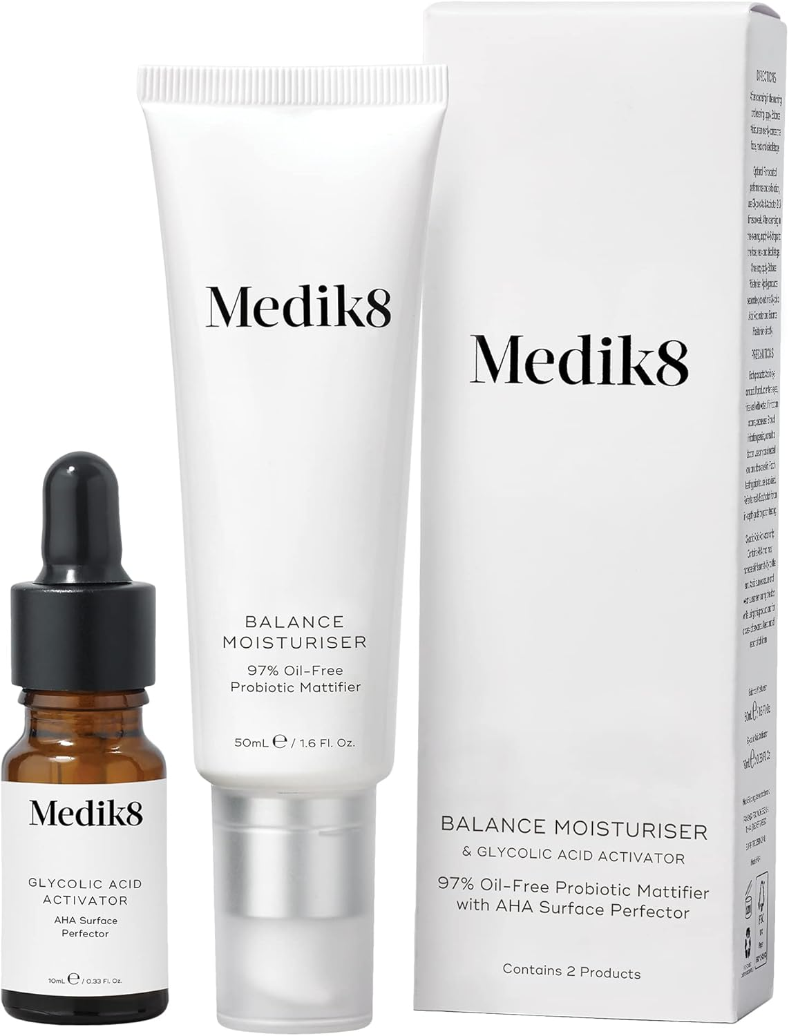 Medik8 Balance Moisturiser & Glycolic Acid Activator - 97% Fat-Free Probiotic Matting with AHA Surface Perfection - 50 Ml & 10 Ml image number 2