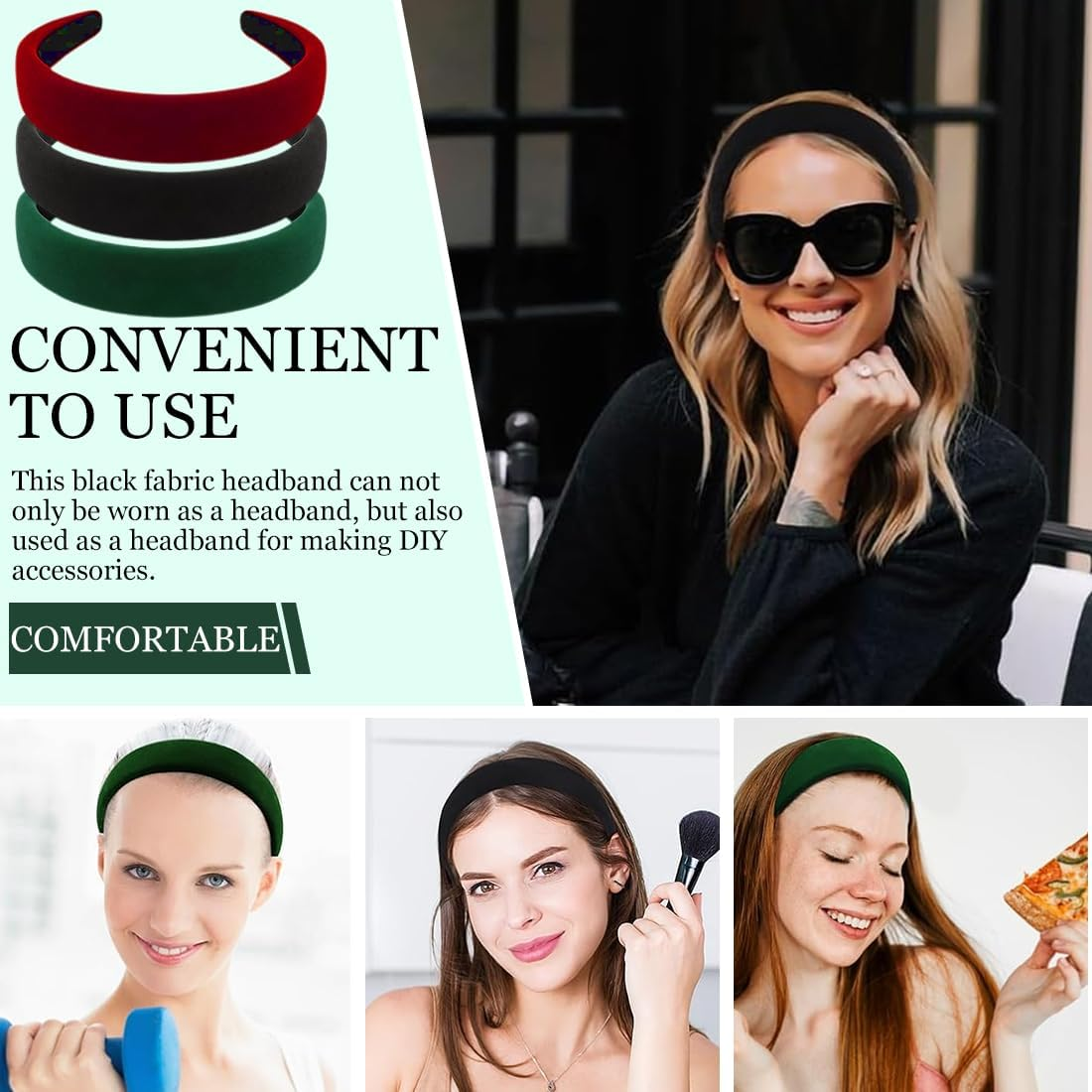 Women'S Headbands, Pack of 3 Retro Style Headbands, Padded Headband Made of Velvet Fabric, Vintage Hair Accessories, Headbands for Women and Girls image number 3