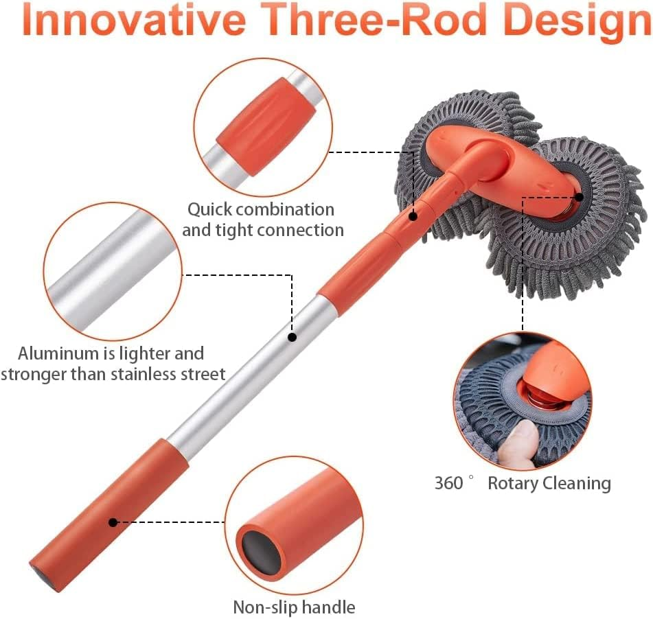 Double Head Car Wash Brush Mop with Long Handle 54" Microfiber Car Wash Brush Car Wash Kit, IGUGIG Soft Car Wash Mop Car Wash Mitt Scratch-Free Car Washing Kit Car Cleaning Supplies for Truck RV Boat SUV