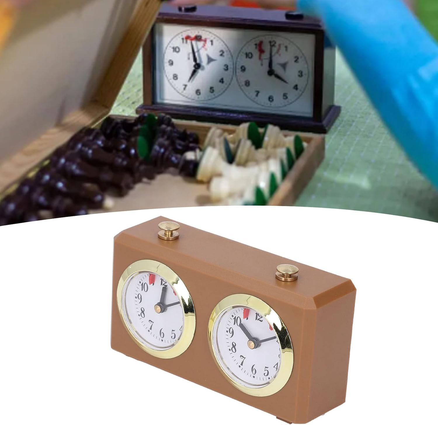 Retro Analog Chess Clock Timer, No Battery Required Mechanical Chess Clock Game Timer, Professional Mechanical Analog Chess Clock for Chinese Chess, International Chess (Tan) image number 6