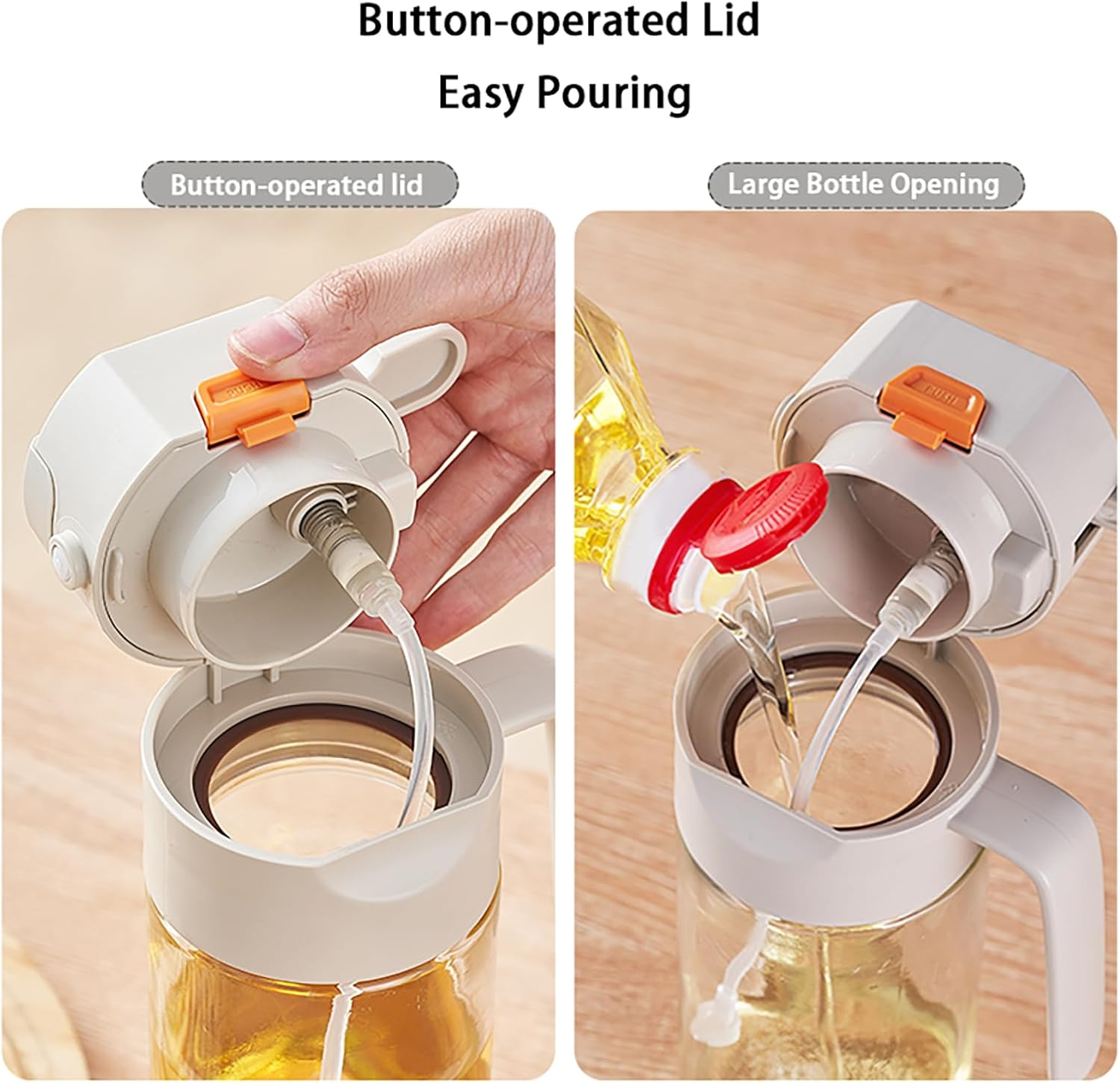 Aofly Oil Spray Bottle, 2 in 1 Olive Oil Dispenser, 20Oz/600Ml Glass Oil Bottle, Kitchen Tools & Gadgets for Air Fryer, Salad, Frying, BBQ (Yellow) image number 5