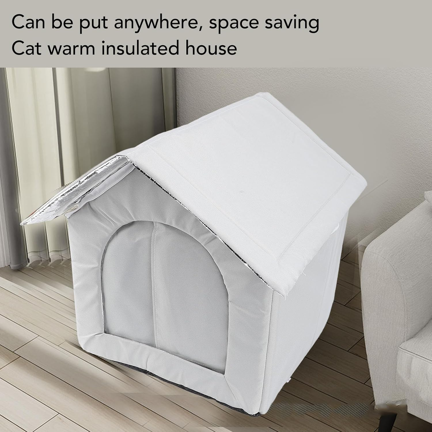 Cat House for Outdoor Cats, Winter Warm Waterproof Insulated Outdoor Cat Shelter, Elevated Outdoor Cat House, Weatherproof Enclosed Tent Insulated Shelter (Gray) - Grey image number 3