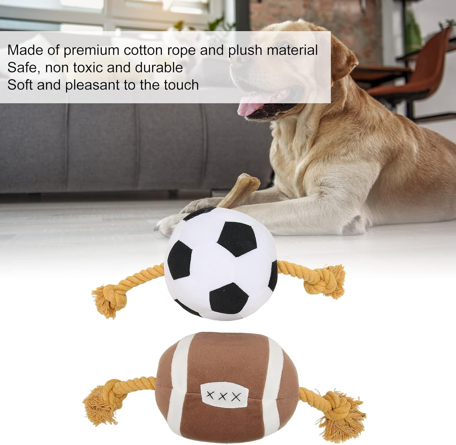 Football Dog Toy, Outdoor Interactive Fun Cotton Rope Football Puppy Toy, Interactive Dog Toys Tug of War Dog Toy Outdoor Dog Ball for Small Medium Large Dogs