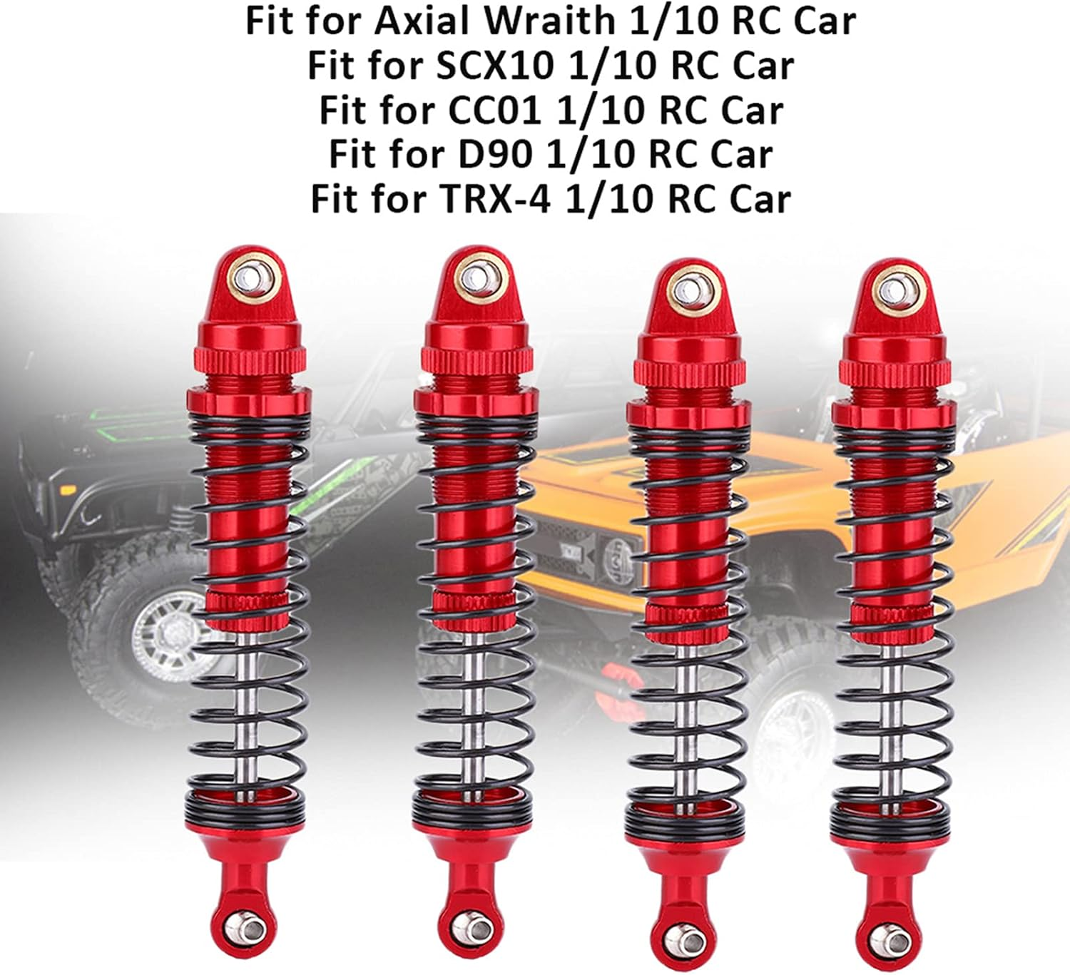 Front Rear Springs Damper, 4Pcs Aluminium Alloy Red RC Accessory Fit for SCX10 D90 1/10 RC Crawler Car Autopart Hobby Vehicle Shock Kits Car Parts (110Mm) image number 2