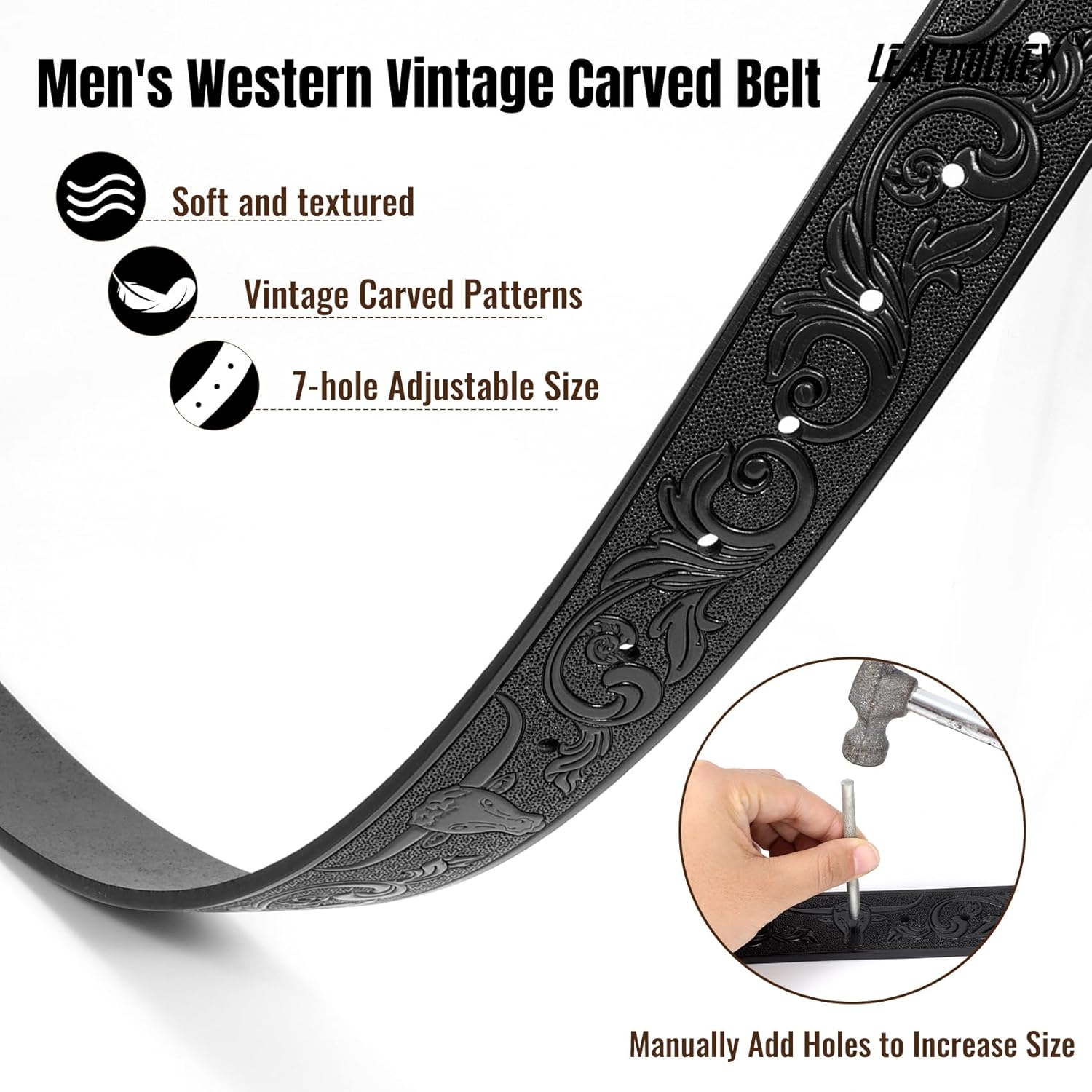 LEACOOLKEY Western Leather Belt Strap for Men Women Cowboy Western Belts without Buckle Men Western Leather Belt for Jeans Pants