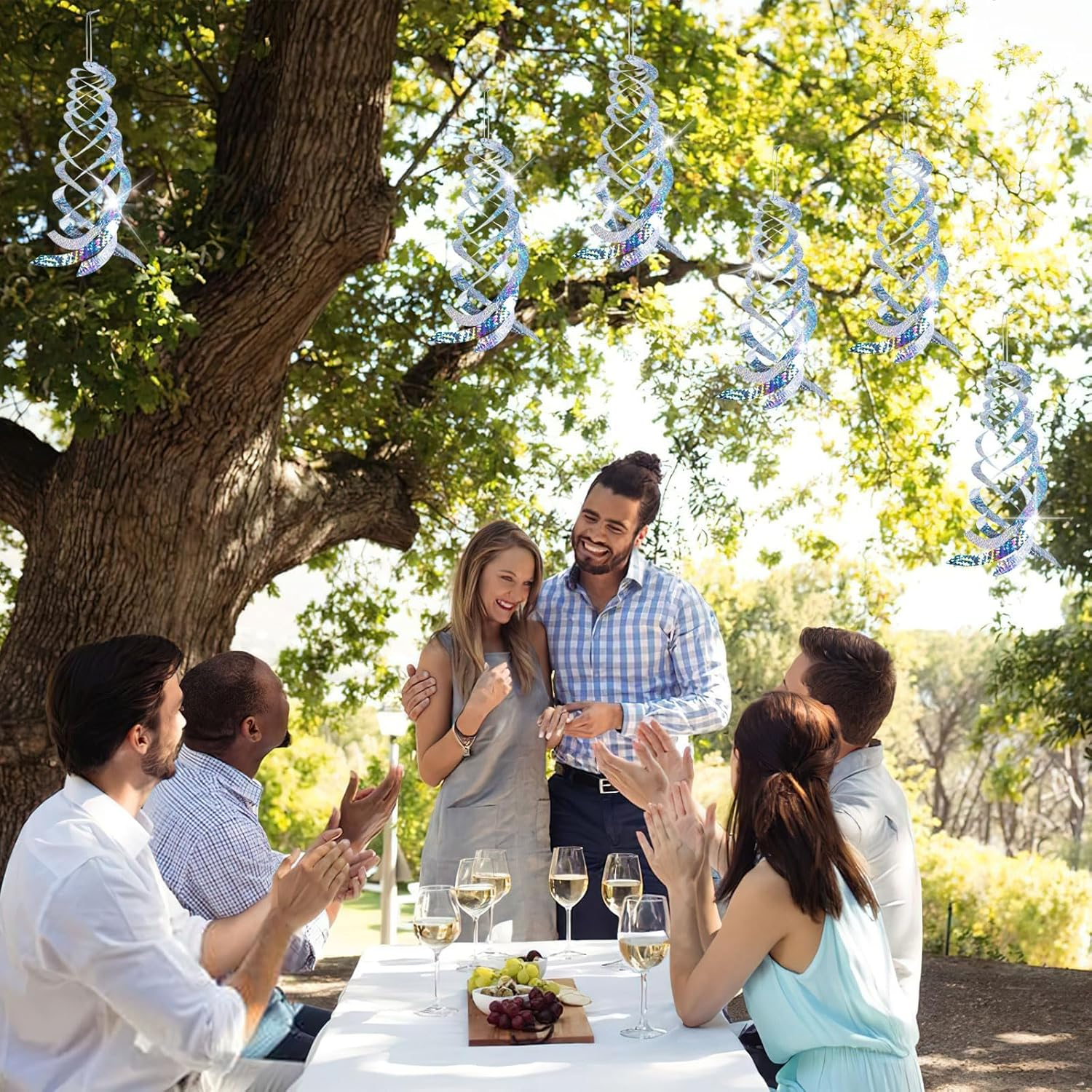MLUOTALY 8 Pcs Bird Spiral Reflectors, 15.7 Inch Anti-Bird Spiral Reflector Scare Tool, Hanging Reflection to Scare Pigeons and Other Small Birds, Garden Porch Decoration image number 1