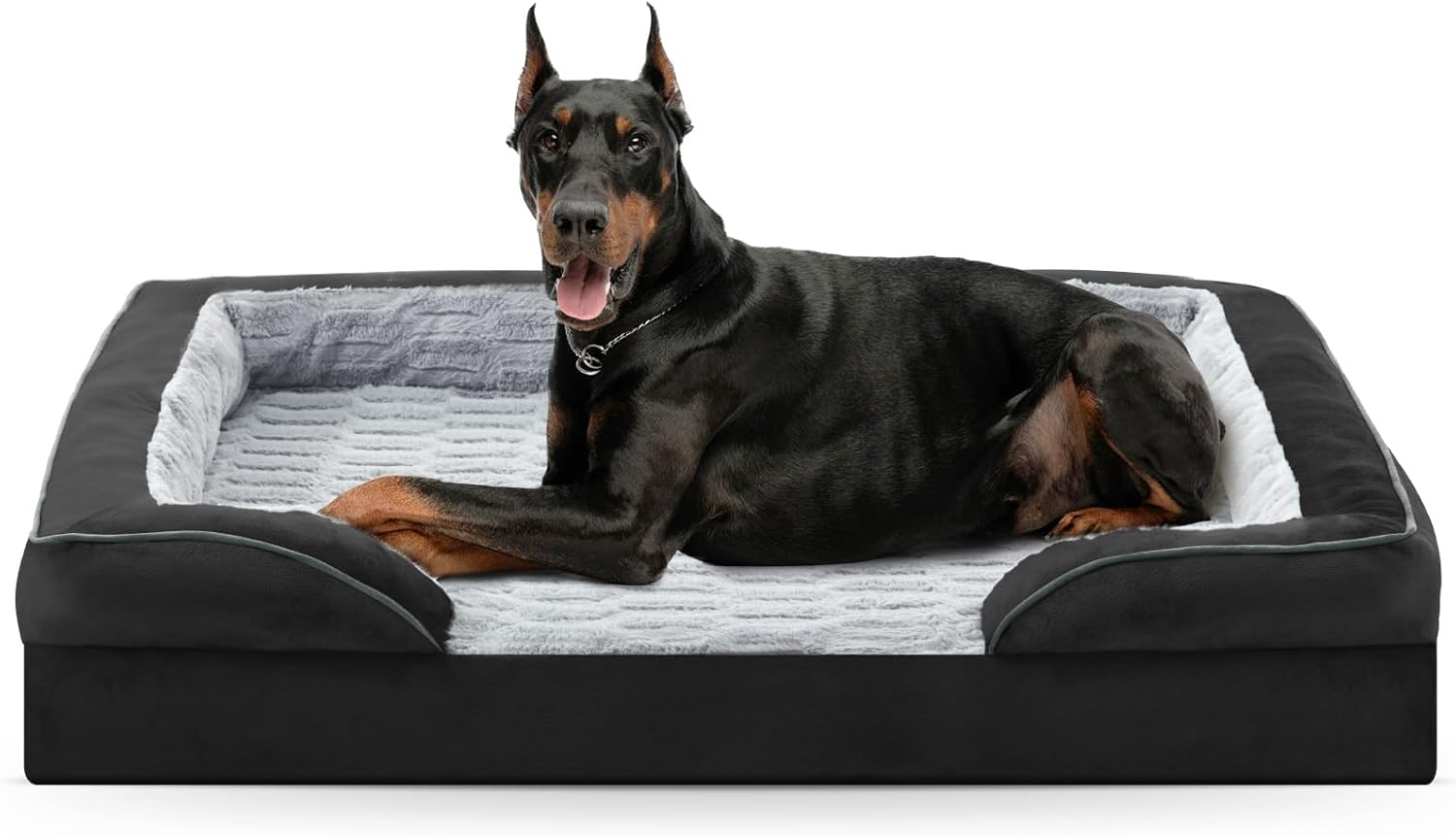 FURTIME Dog Bed for Large Medium Small Dogs Soft Washable Pet Bed Orthopedic Dog Sofa Bed Breathable Rectangle Sleeping Bed Anti-Slip Bottom(25'', Grey)