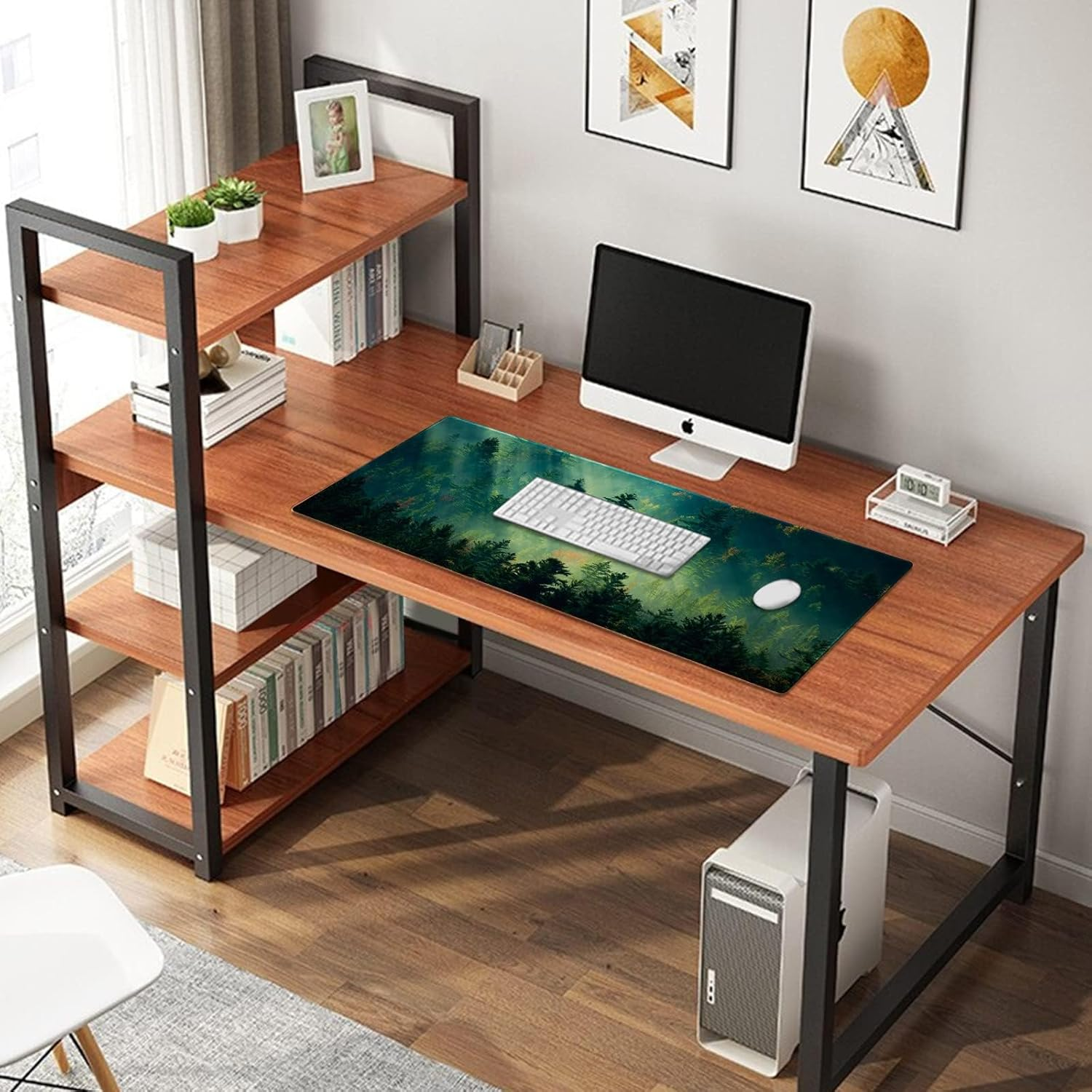 Galdas Mouse Pad,Office Desk Mat Large Gaming Keyboard Pad Durable Stitched Edges Washable Smooth Surface Control & Accuracy Extended Computer Mouse Mat (31.5X11.8In)-Green Forest&hellip; image number 2