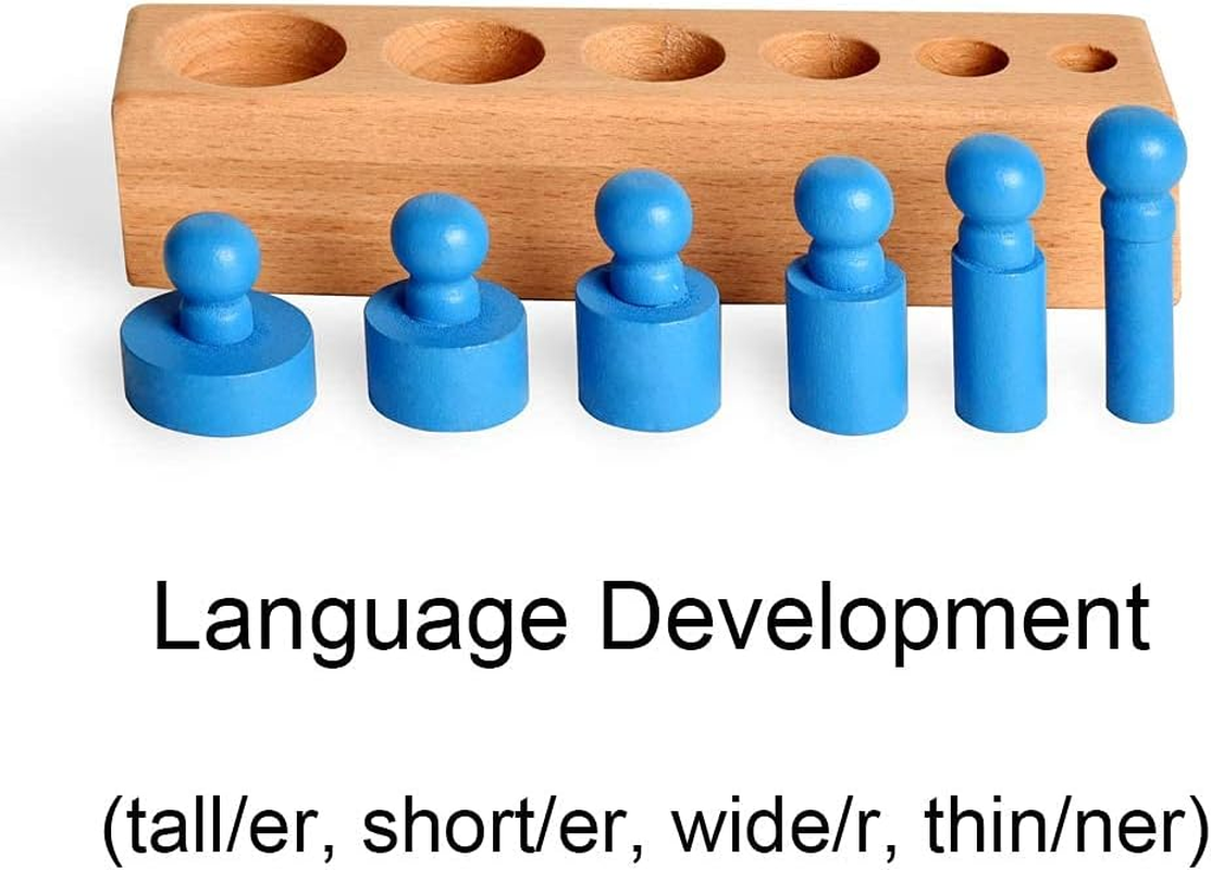 BOHS Montessori Knobbed Cylinders Blocks - 6 Pegs / 6.7 Inches - Colorful Wooden Early Home School Toys - 4Pcs Set image number 5